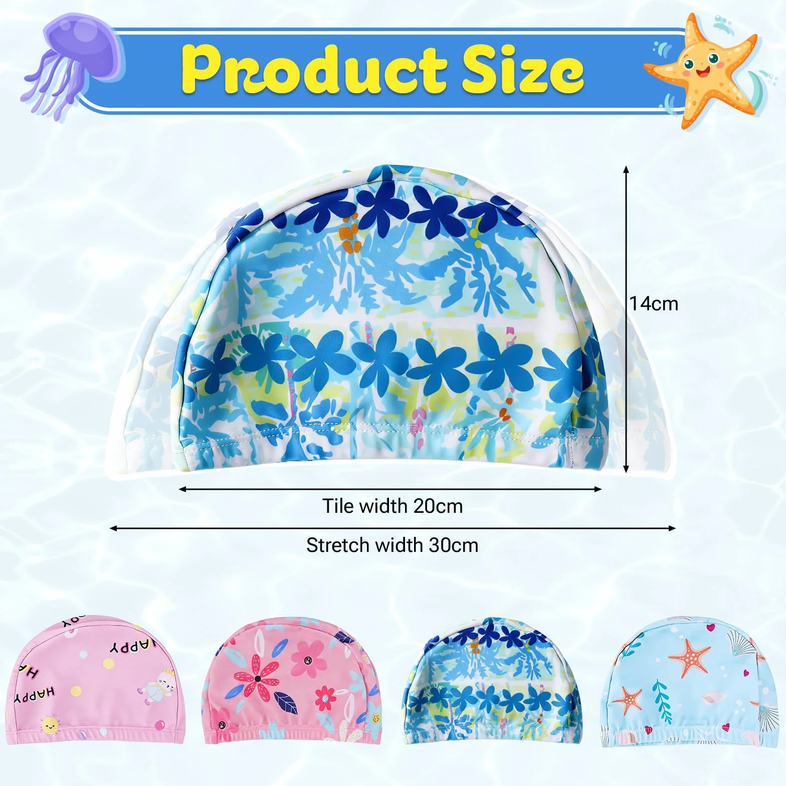 Gorro Natación Niños Niñas 1-8 Años Unisex Infantil Tejido Elástico Suave Resistente Protege Cabello Orejas Agua Pack 4