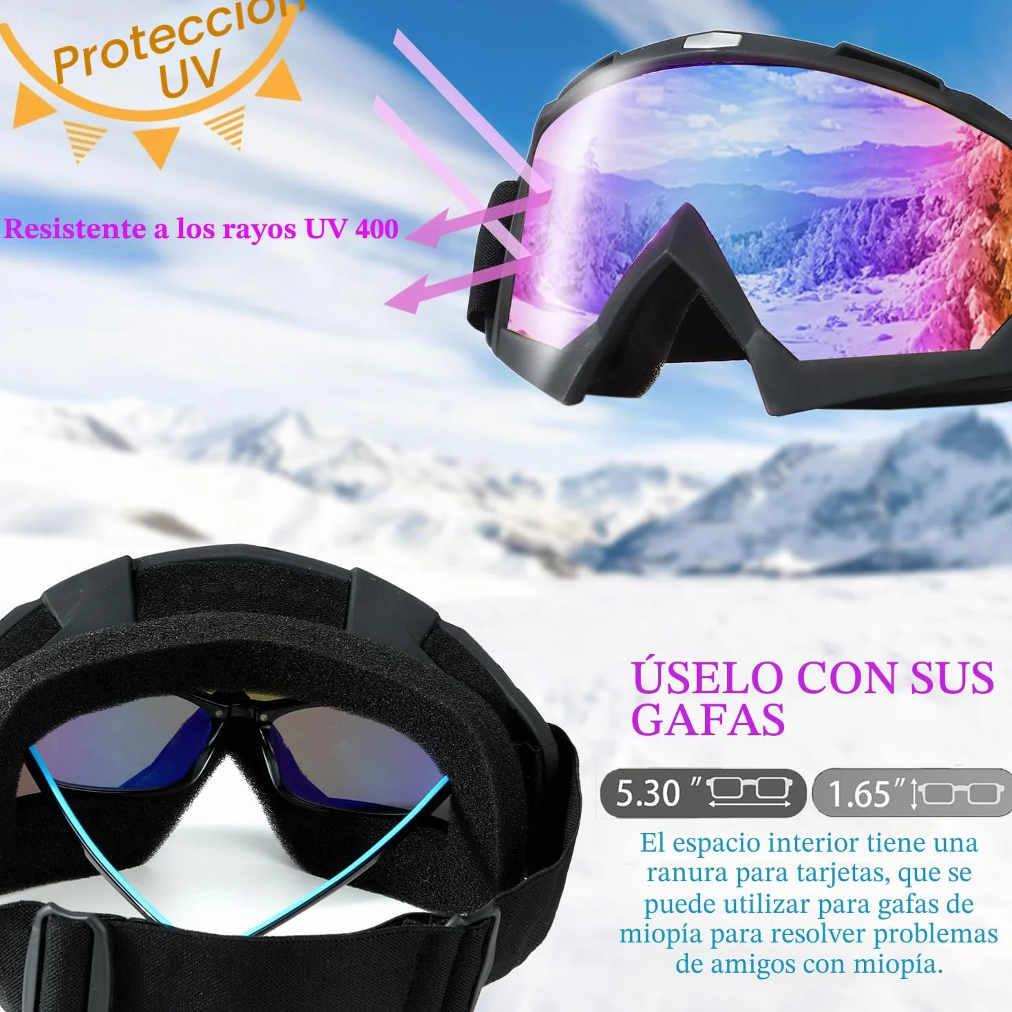 Máscara de esquí antiniebla protección UV para moto y actividades al aire libre