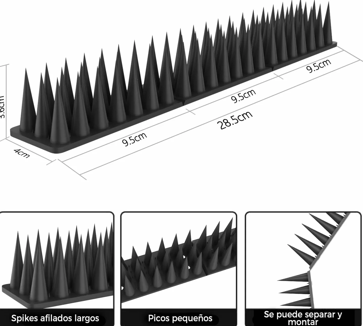 Pinchos Antipalomas 5.7 Metros, Pinchos Anti Gatos, Auyentador de Gatos Plástico, Ahuyentador Palomas, Ahuyentador Gatos para Balcon Terraza Ventana Cercas - 20 Pcs Negro