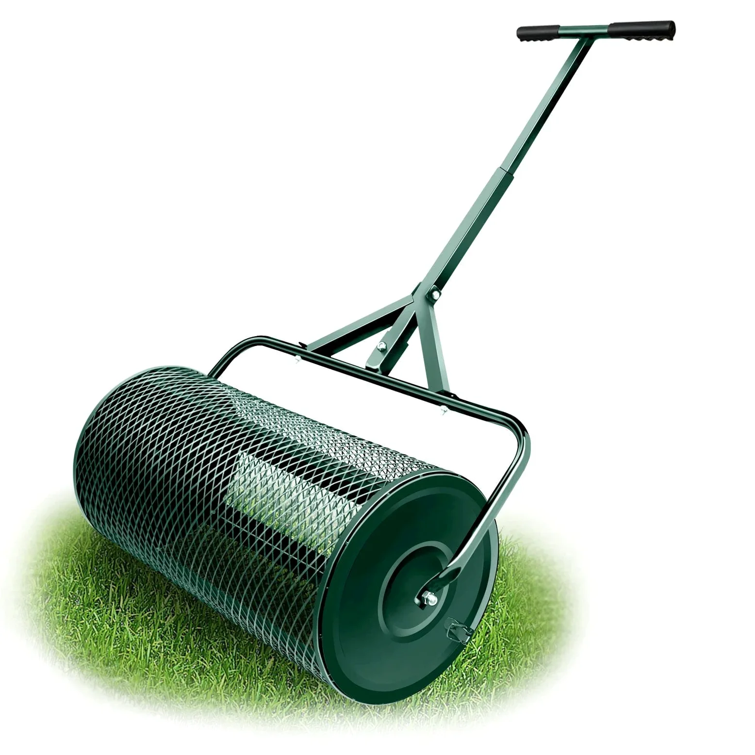 Esparcidor de abono de jardín de 61 cm, esparcidor de musgo de turba, ligero, mango en T, fertilizante, sembrador superior para césped y cuidado del jardín