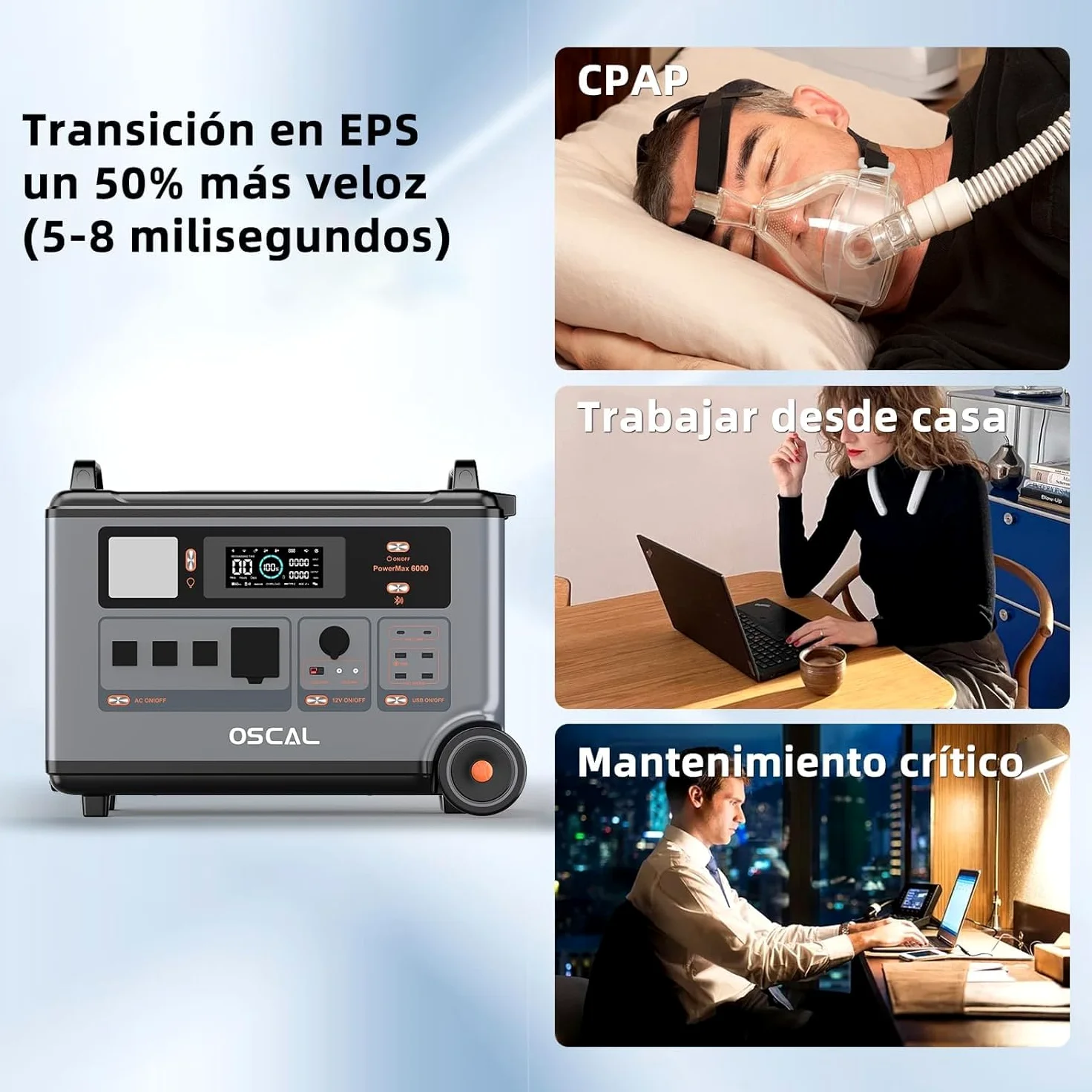 PowerMax 6000 Estacion de Energia Portatil con 4x200W Panel PV 3600Wh/6000W | LiFePO4 Batería de Gran Potencia (pico de 9000W), Generador Solar, Carga Rápida de 0-80% en 90 min para Camping, RV, Apagón