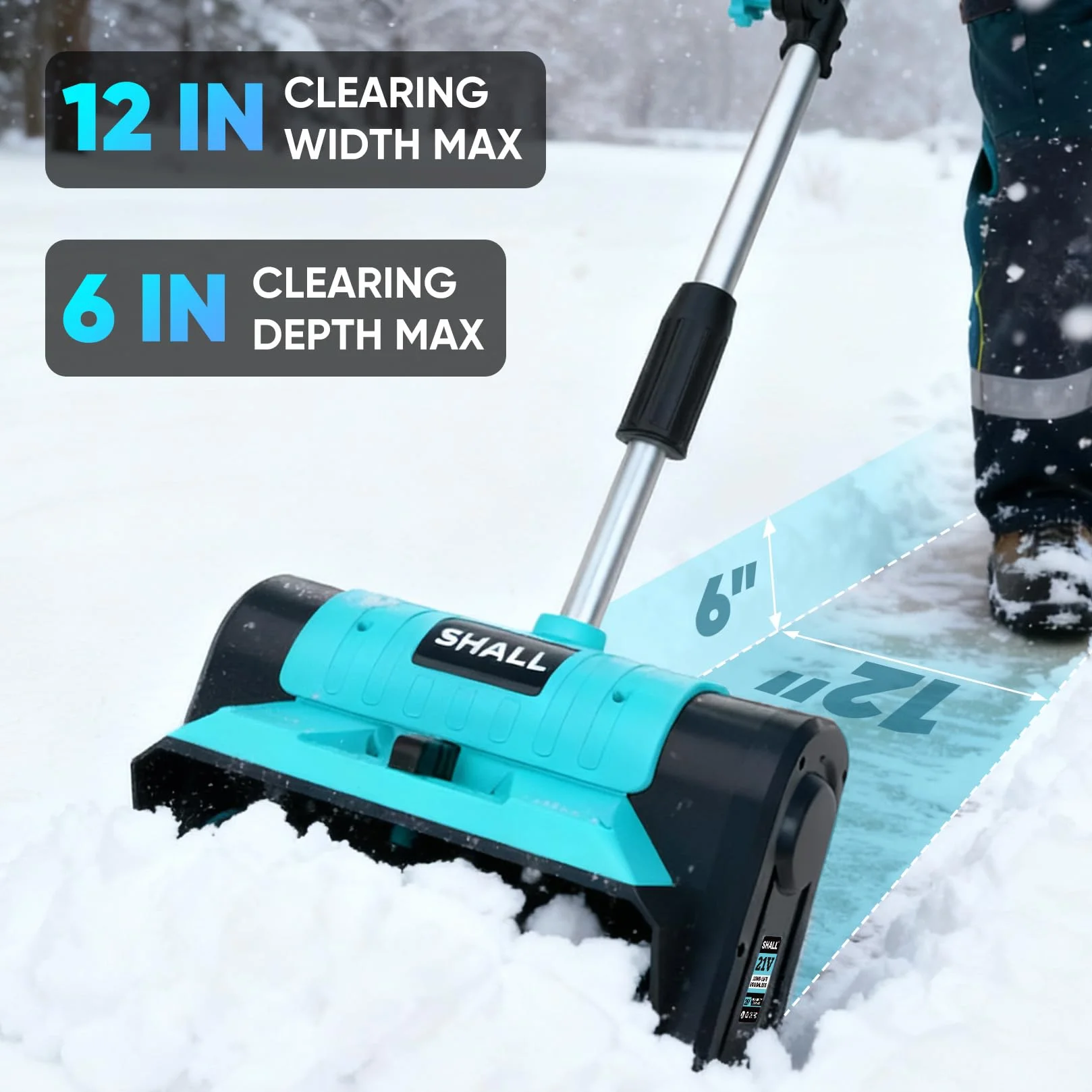 SHALL Pala quitanieves a batería de 21 V (sin escobillas), soplador de Nieve a batería de 30 cm (12 Pulgadas), con Deflector y Cubierta Antipolvo, Alcance de 8 m para Entrada de vehículos, escaleras
