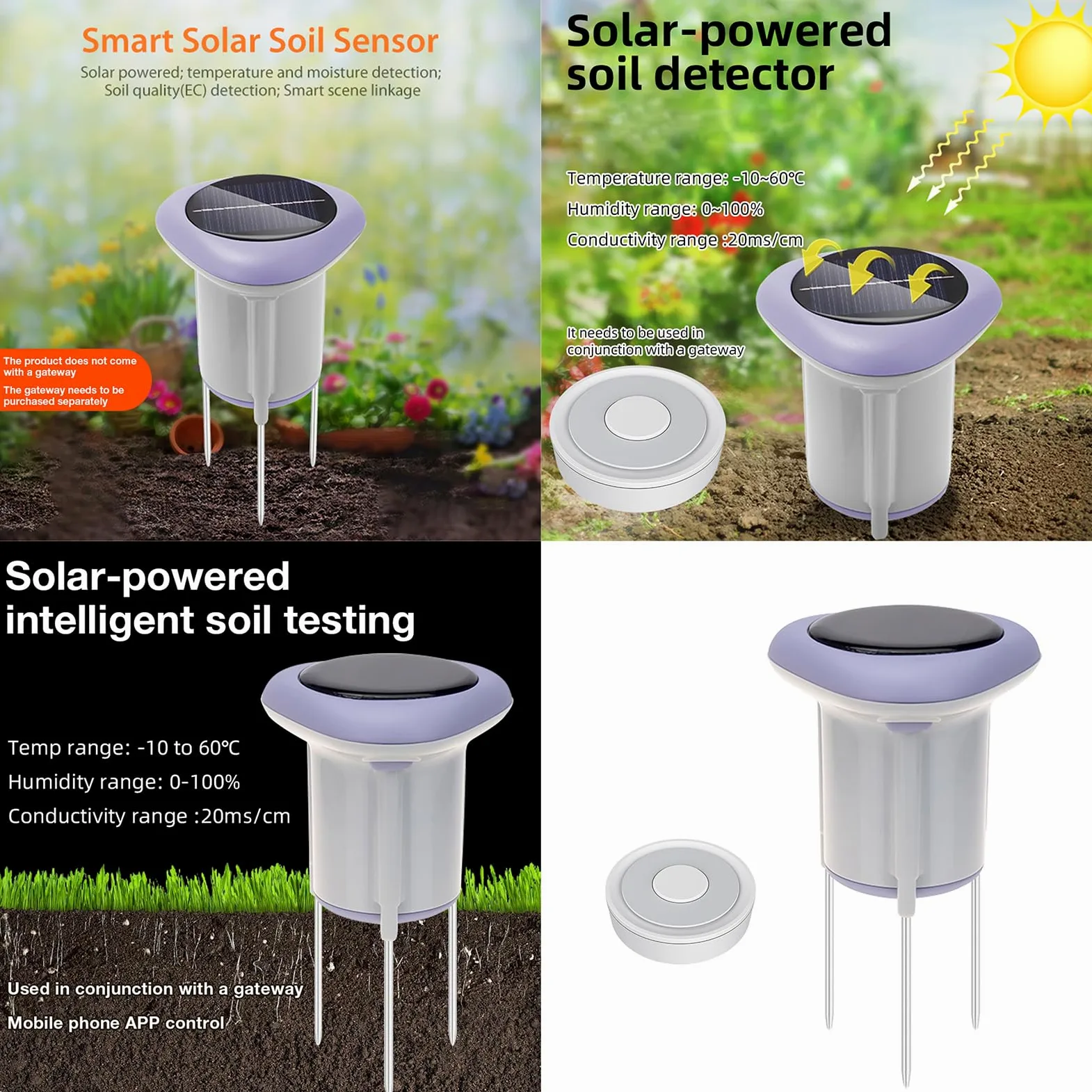 Monitor solar de suelo para plantas, sensores de temperatura, datos históricos, herramienta de jardinería para interiores y exteriores