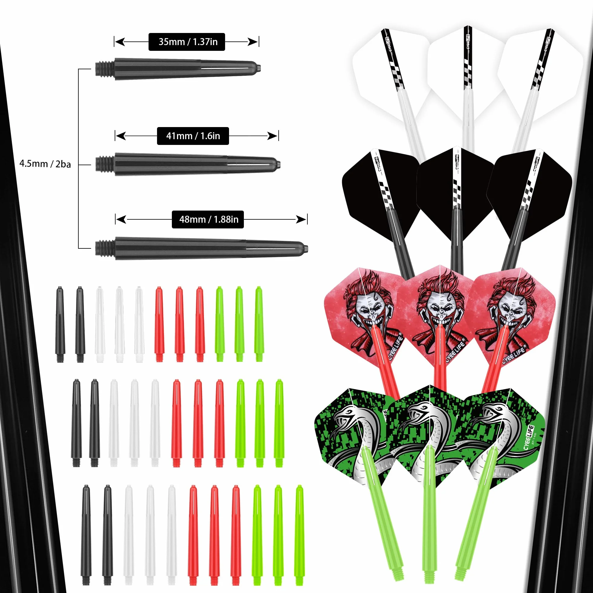 CyeeLife Juego de accesorios para dardos de 180 piezas con plumas, cañas, protector de punta, vuelo, contrapeso, afilador, herramienta de extracción