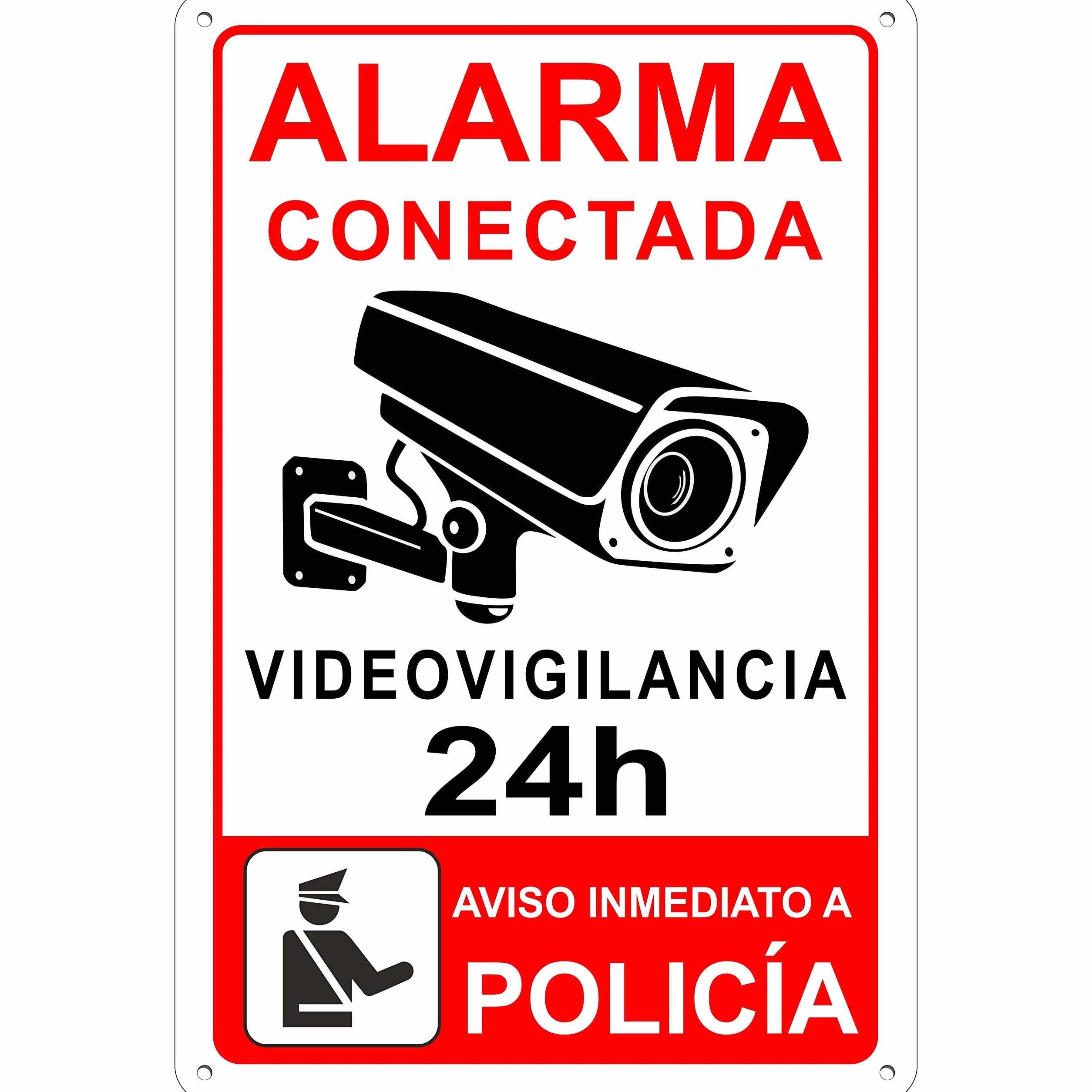 Pubblimania Cartel Alarma Conectada Señal Videovigilancia Aviso a la policía en aluminio 3mm (Cm 20x15, Cartel Alarma Conectada)
