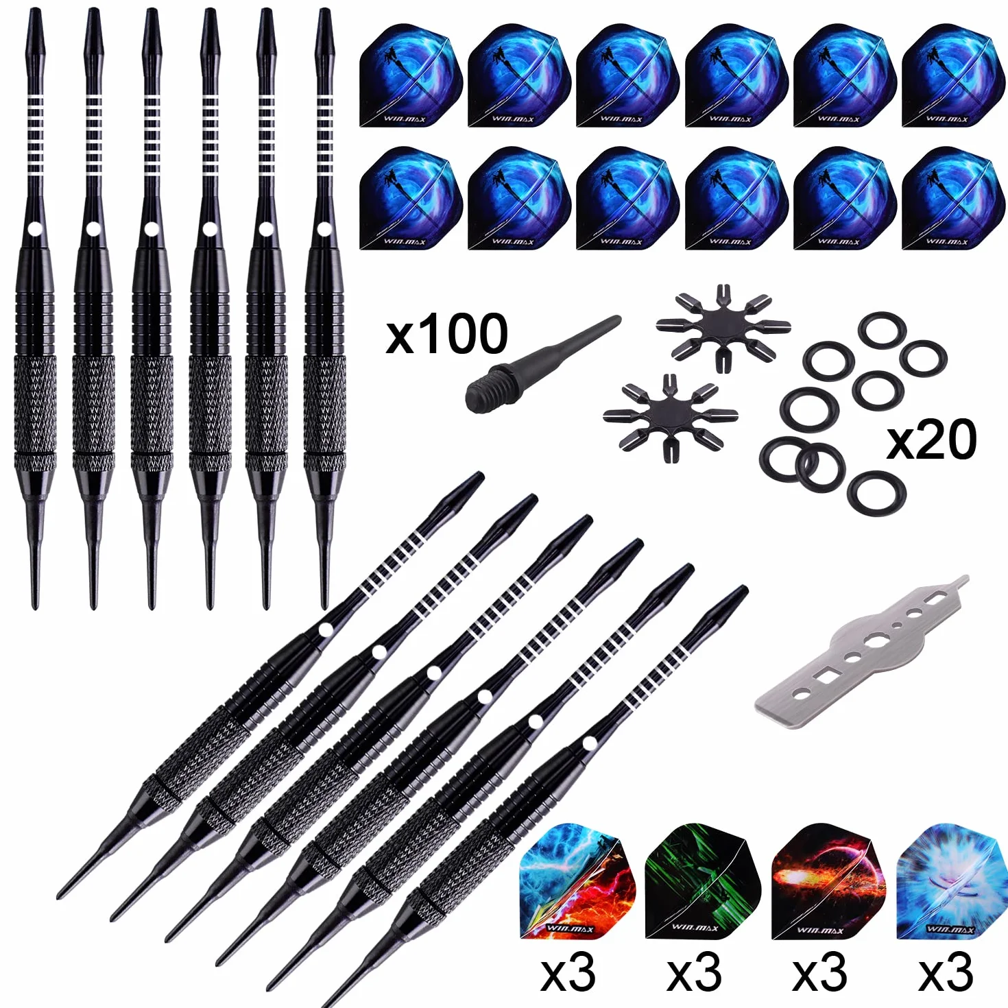 WIN.MAX Dardos Punta Plastico 12 Pcs para Diana Electronica con 100 Puntas