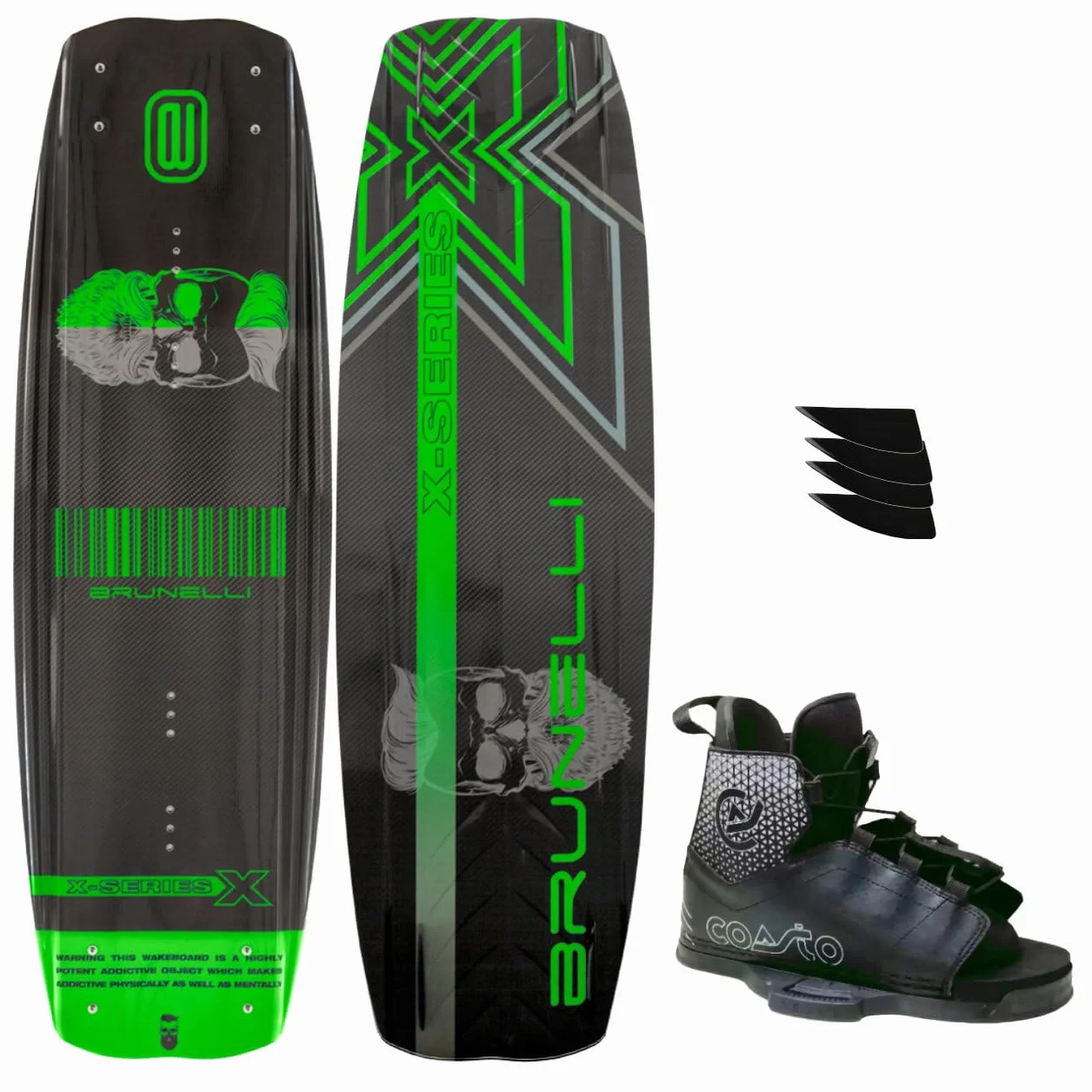 BRUNELLI Coasto Diamond Juego de wakeboard 138 cm tabla fijación verde