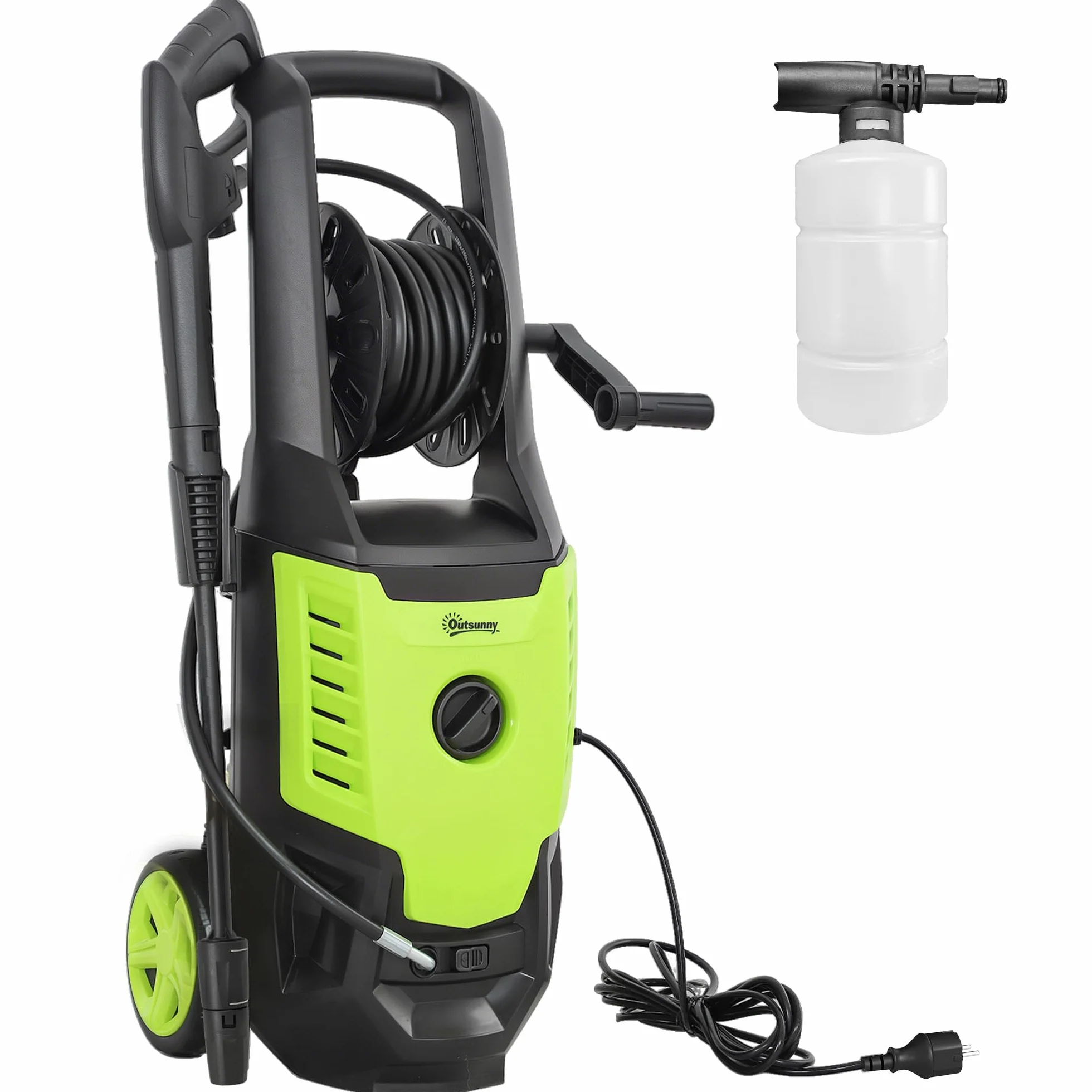 Outsunny Hidrolimpiadora de Alta Presión 2200W, Presión 170 Bar, Caudal 420 L/h, con Bomba de Aluminio, Parada Automática, Manguera de 6 m, Incluye Botella de Espuma y Boquilla Ajustable Verde y Negro