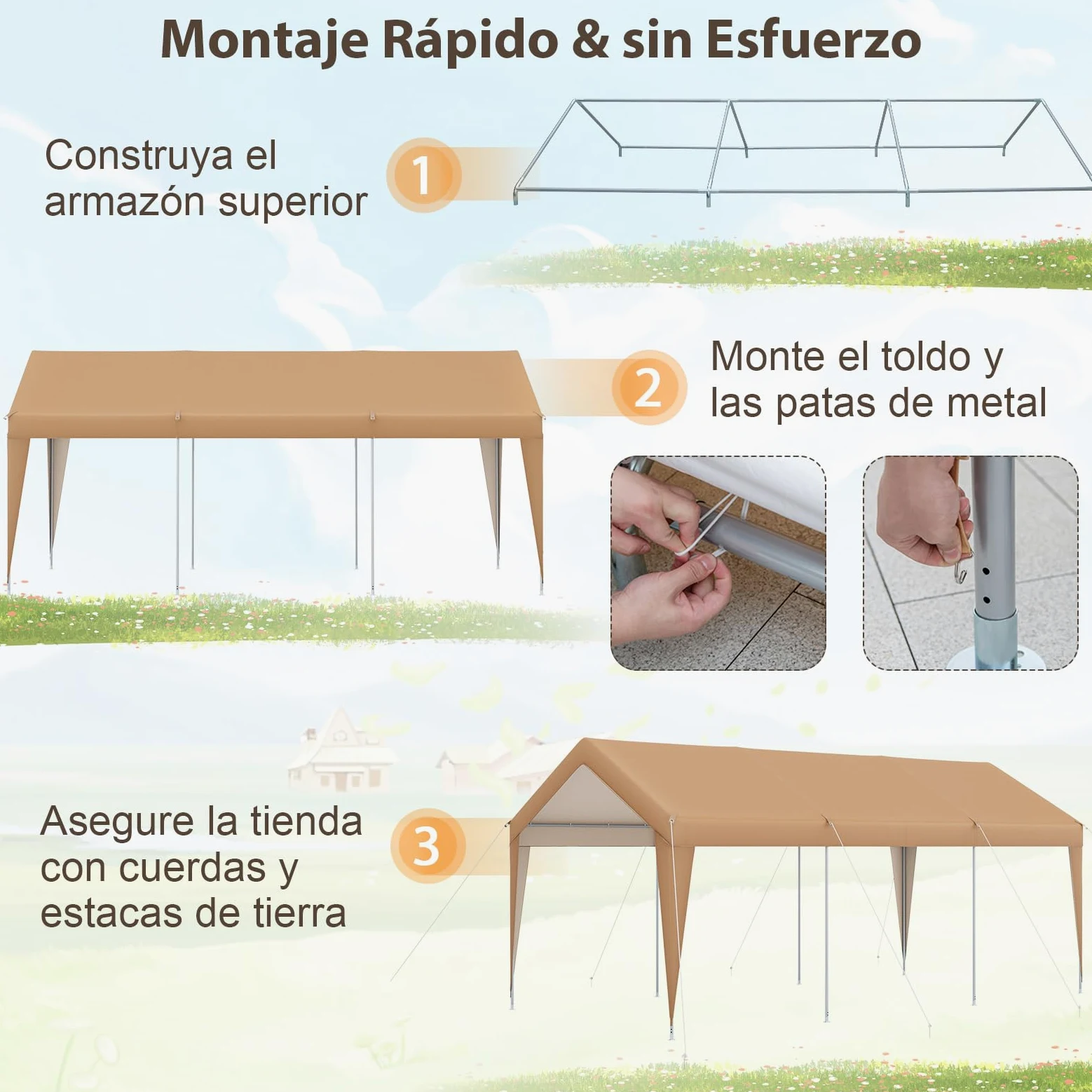 COSTWAY Carpa de Garaje Portátil 3x6m Estructura Metal Galvanizado Lona Exterior Coche Barco Fiesta