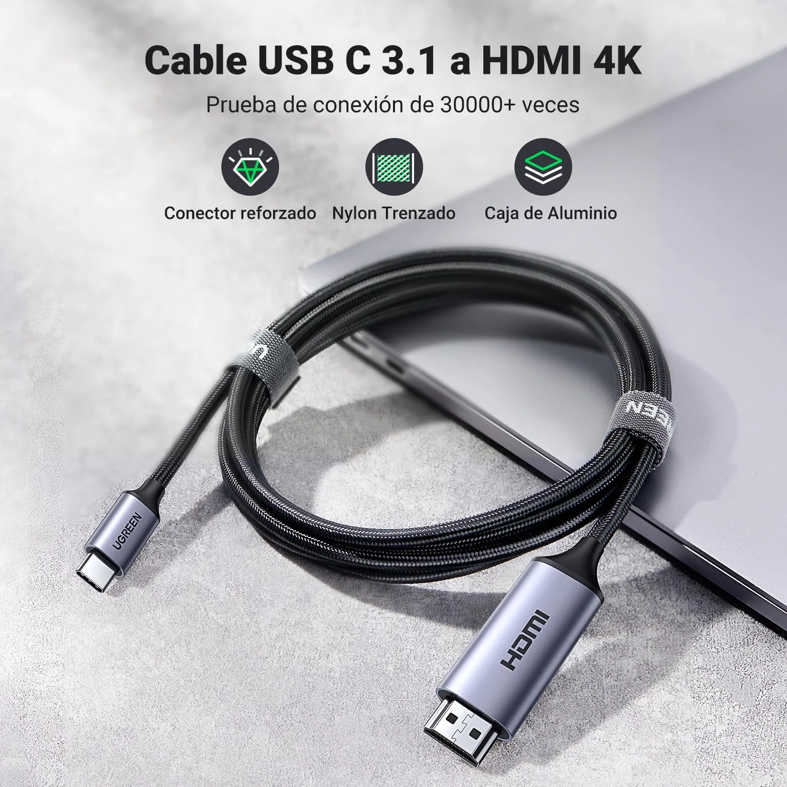 UGREEN Cable USB C a HDMI 4K@60Hz UHD USB 3.0 Adaptador Tipo C a HDMI Compatible con iPhone 17 Pro Max Mac mini M4 Pro Max iPad Pro Air Galaxy S24 2M