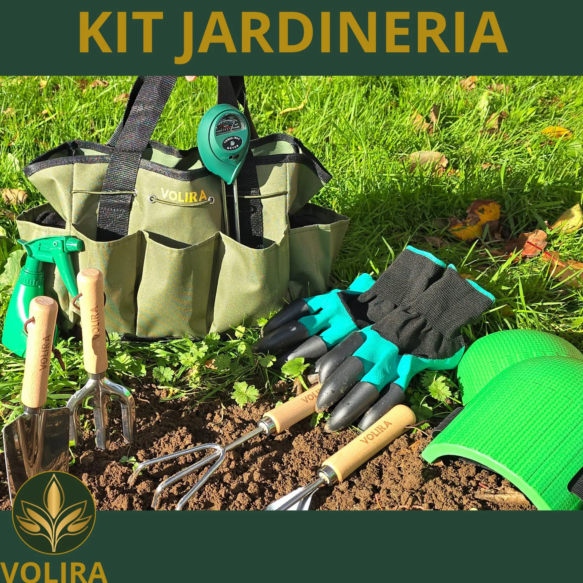 Kit Jardinería 14 Piezas con Bolsa,Herramientas de Jardinería de Acero Inoxidable, Tijeras de Podar SK5, Medidor de Humedad, Guantes y Rodilleras – Set Jardinería para Huerto Urbano y Regalo