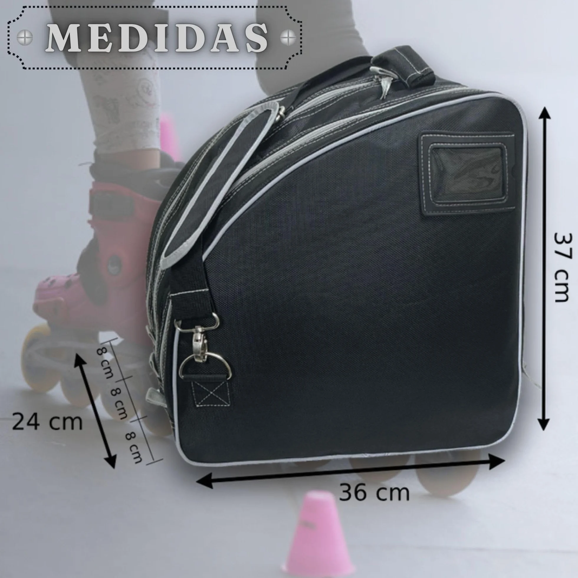 Bolsa para Patines 1680D Pro 3 Compartimentos Ventilación Bordes Reflectantes Compatible Patines en Línea Hielo 36cm