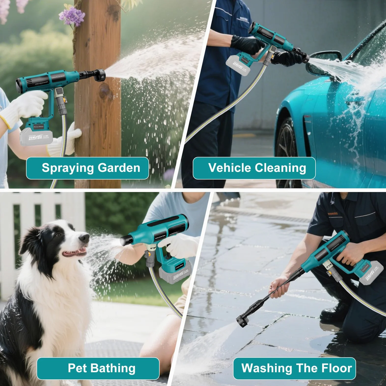 Limpiador de alta presión con batería de 700 psi, compatible con baterías Makita de 18 V, limpiador de alta presión portátil con 2 baterías de 4,0 Ah, boquilla 6 en 1, pulverizador de espuma, manguera