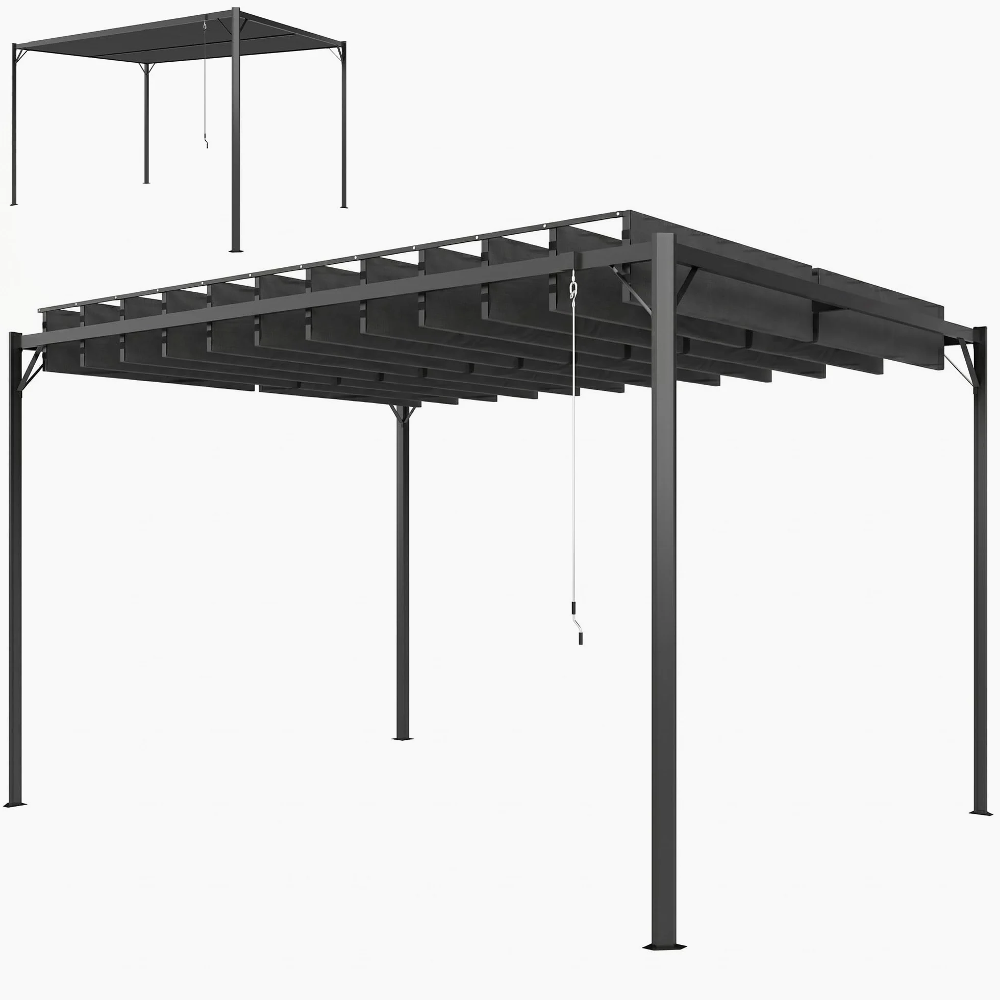 Outsunny Pérgola de Jardín 3x4 m con Techo de Lamas Orientables, UPF50+, Gris Oscuro