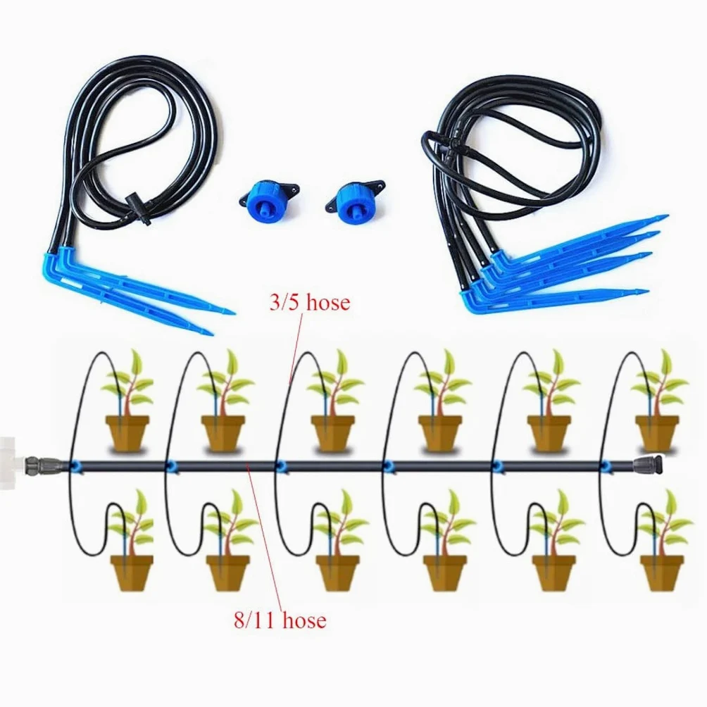 Manguera flexible de riego por goteo, tubo PVC 8/11 mm for jardín con tapón negro, varios tamaños(20m)