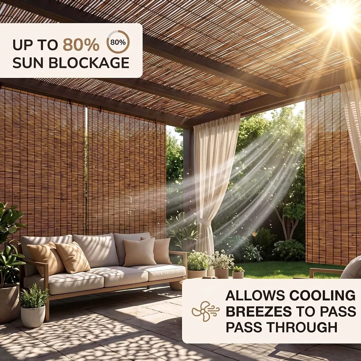 Cañizo Natural Trenzado Valla de Privacidad para Jardín Exterior Rollo de Caña Pantalla de Ocultación Protector Visual Decorativo para Piscina Patio Trasero Sombra Transpirable(Carbonizado,60x600cm)