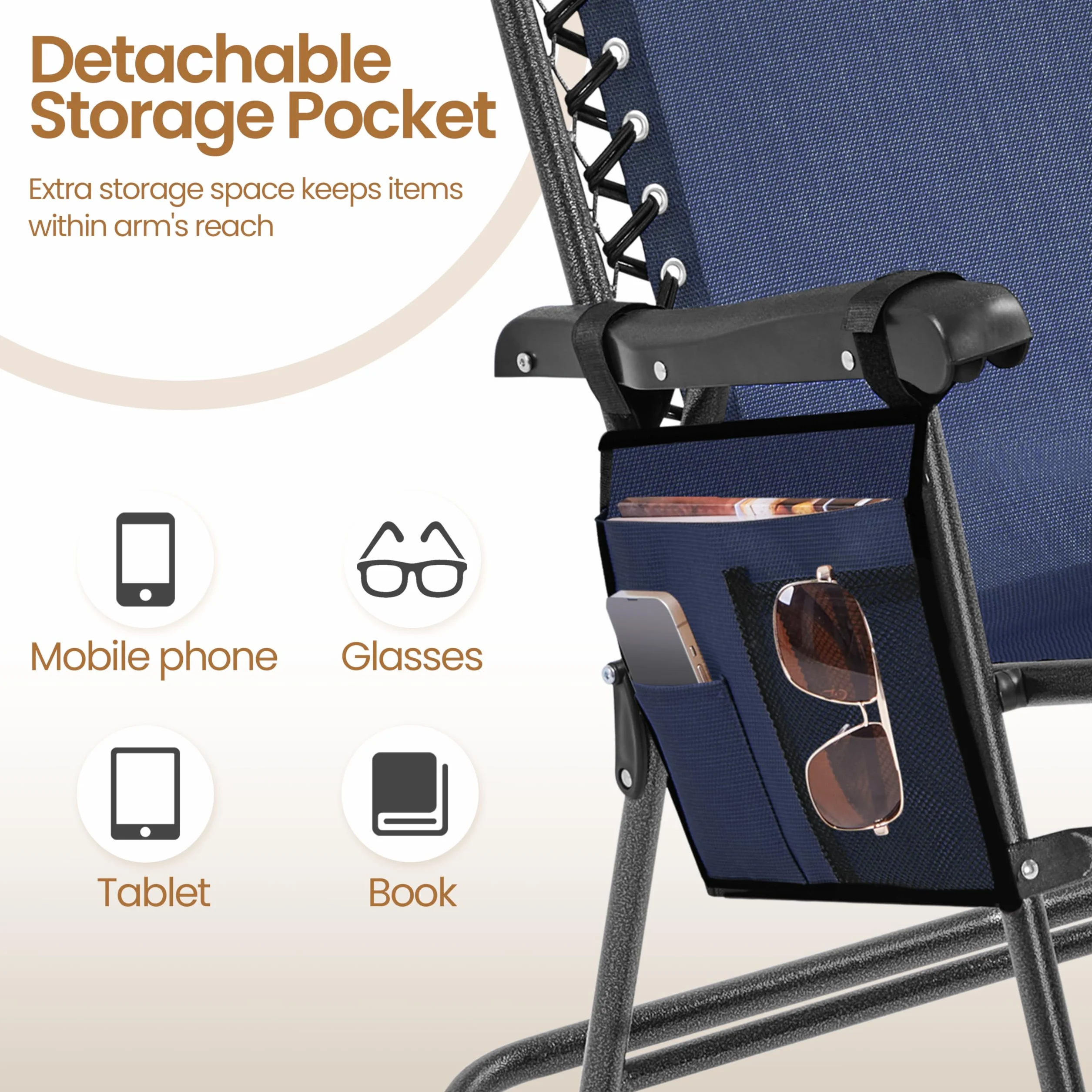 Yaheetech Mecedora Balancín Plegable Carga 120KG con Reposabrazos y Apoyo para Cabeza 102x65,5x103 cm para Exterior Acampar Porche Balcón (Azul Marino)