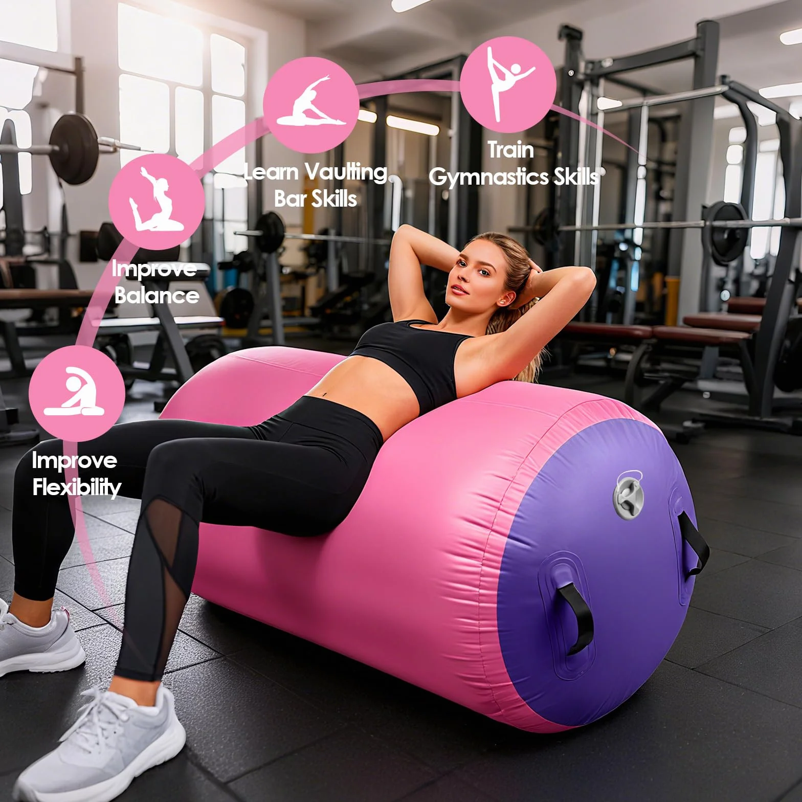 Diealles Shine Air Roll Inflable 100x80cm con Bomba Eléctrica y Bolsa de Transporte para Gimnasia Yoga Fitness
