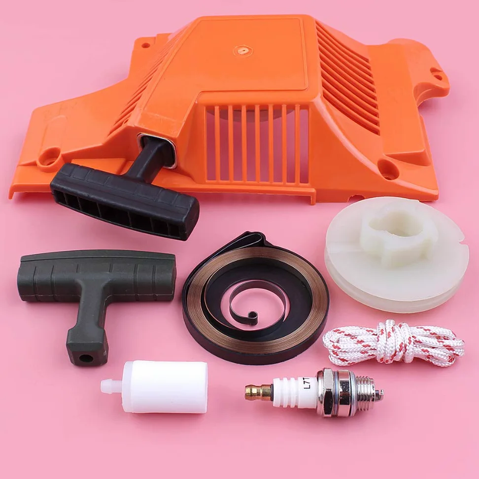 Kit de polea de Arranque de Retroceso, Cuerda, Mango, Resorte, Filtro, bujía, Apto Adecuado para Motosierra 50, 51 y 55. Piezas de Repuesto.