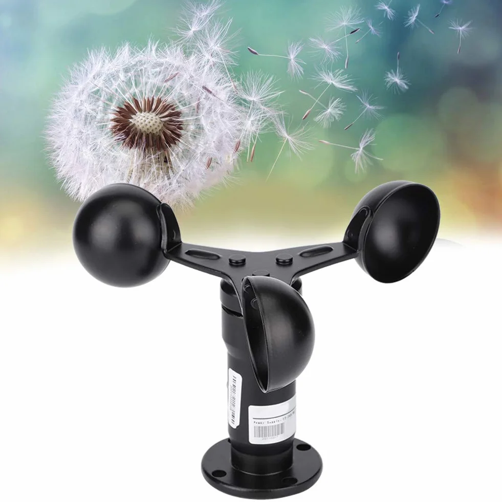 Anemómetro de 3 Tazas, Sensor de Velocidad del Viento, Aleación de Aluminio, Salida 0-10V, 12-24V DC, Negro, 12.4cm, para Estación Meteorológica