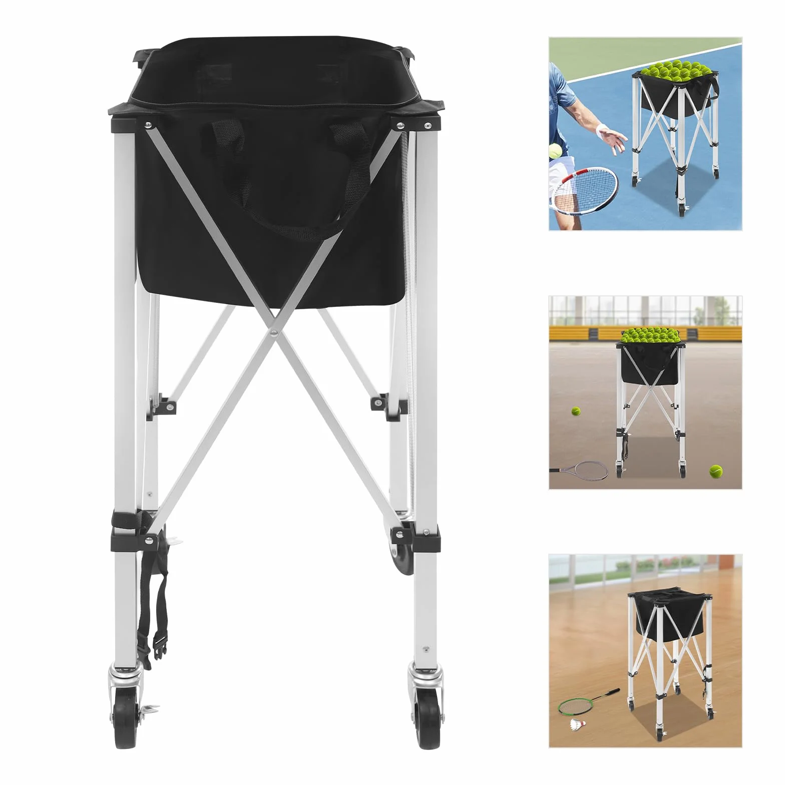 Plegable contenedor de pelotas de tenis 150 capacidad aleación aluminio ligero con ruedas carrito entrenamiento