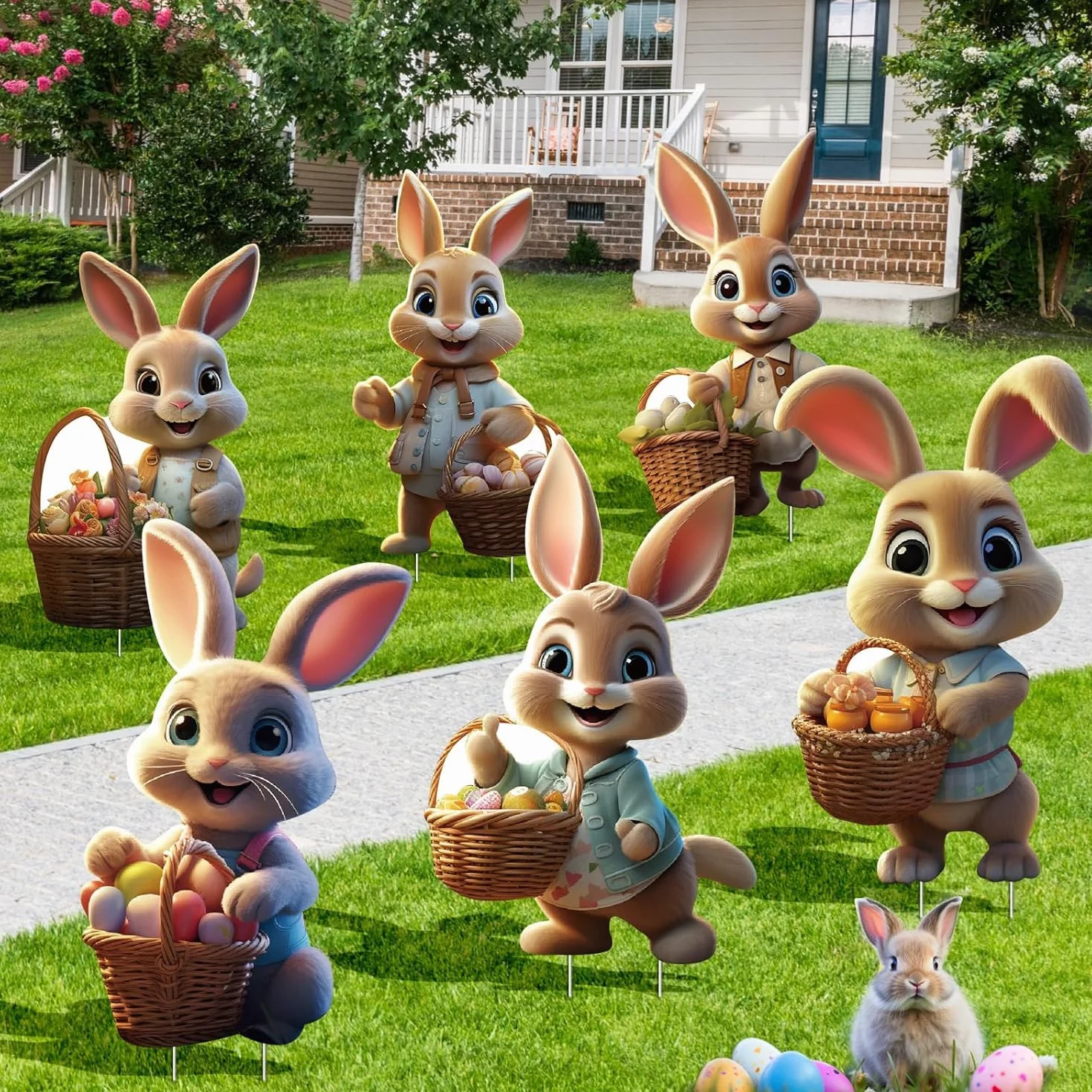 Señal decorativa de conejos de Pascua para jardín, carteles publicitarios 2D de Pascua, estacas para huevos de Pascua, letrero de granja para decoración de jardín, gran decoración de Pascua al aire
