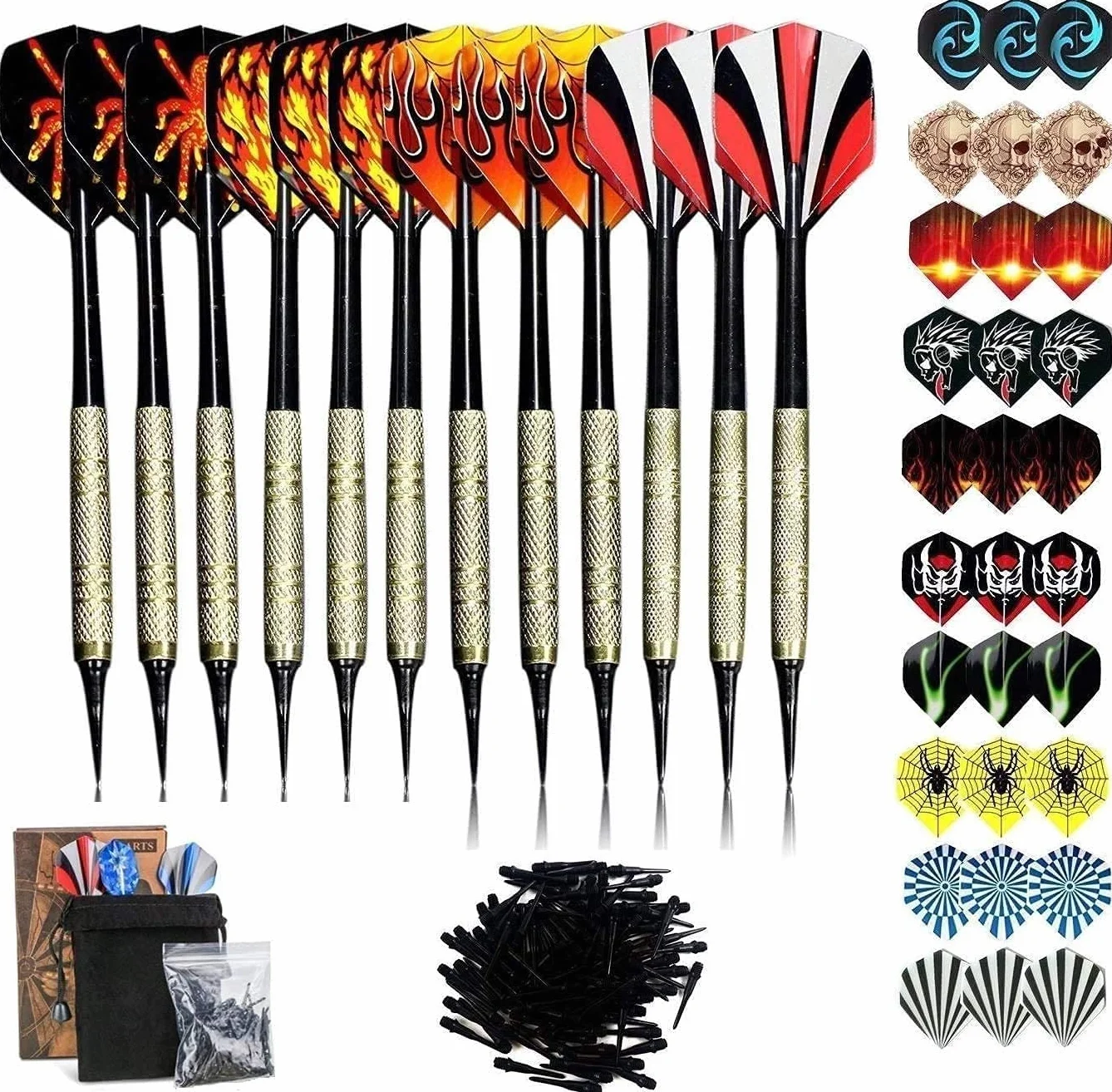 Dardos Punta Plastico para Diana Electrónica 16 Gramos 12 Unidades + 42 Plumas + 100 Puntas