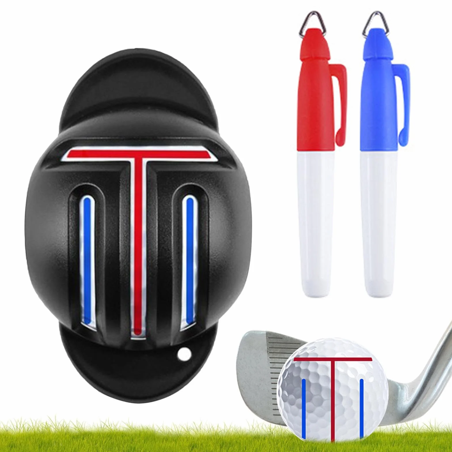 Herramienta de marcado de alineación de pelotas de golf, diseño reversible, 2 unidades
