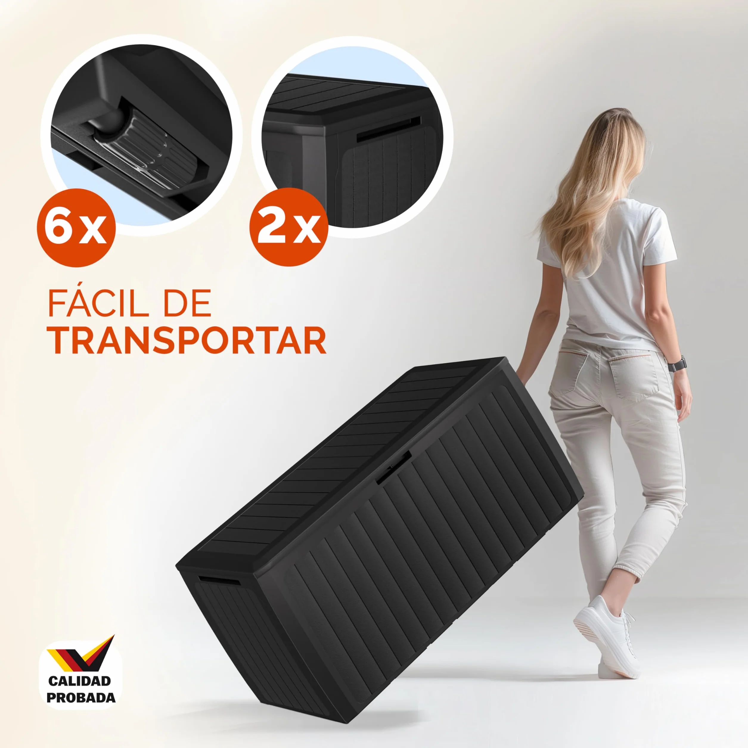CASARIA® Arcón Jardín Exterior Baúl Almacenaje 290L con 6 Ruedas Asas Resistente Intemperie Rayos UV Caja Cojines 117x47x60cm Antracita