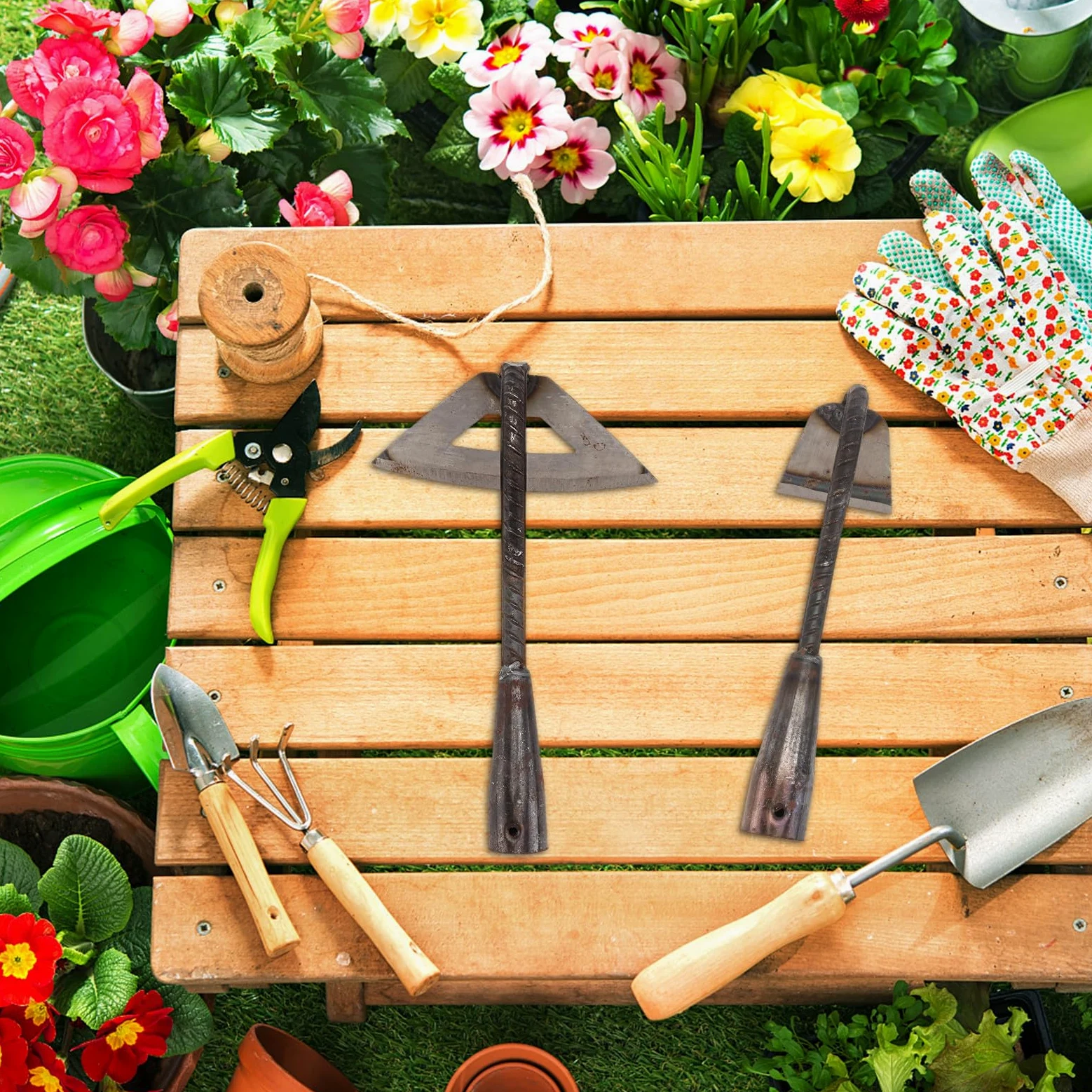iplusmile 2 Azadas Agrícolas de Acero Manganeso para Jardinería y Deshierbe al Aire Libre, Prácticas y Fáciles de Usar, Ideales para Cultivo y Excavación