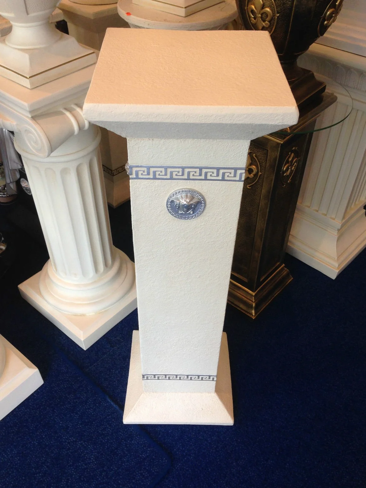 Cinar Columna de estilo meandro, mesa auxiliar de mármol, columna decorativa de 100 cm, griego, antiguo, retro, rococó, columna barroca, soporte para flores pintado a mano