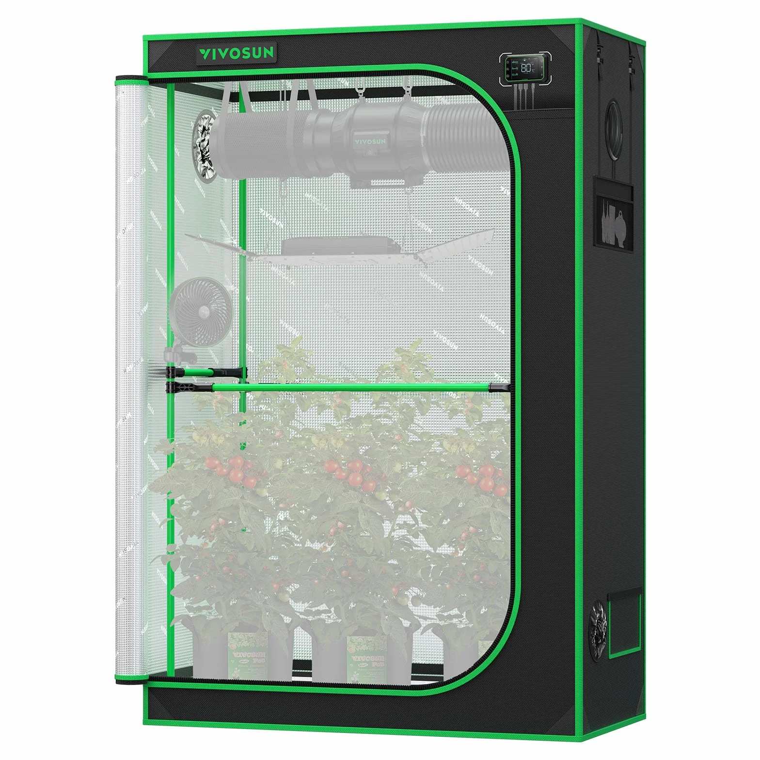 VIVOSUN Pro Grow Tent 120x60x180 cm, Tienda de Cultivo Interior con Tubos Metálicos 22mm, Tela Oxford Resistente, Mylar Reflectante, Barras de Colgado Extra y Kit CFM, Compatible AeroLight A200SE
