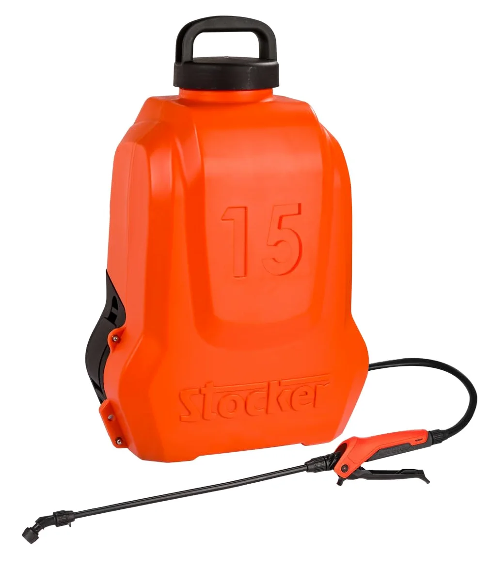Stocker - Bomba de mochila eléctrica Stocker 15L con batería incluida – Presión ajustable 3,5/5 bar, autonomía 105 minutos, doble lanza, depósito grande