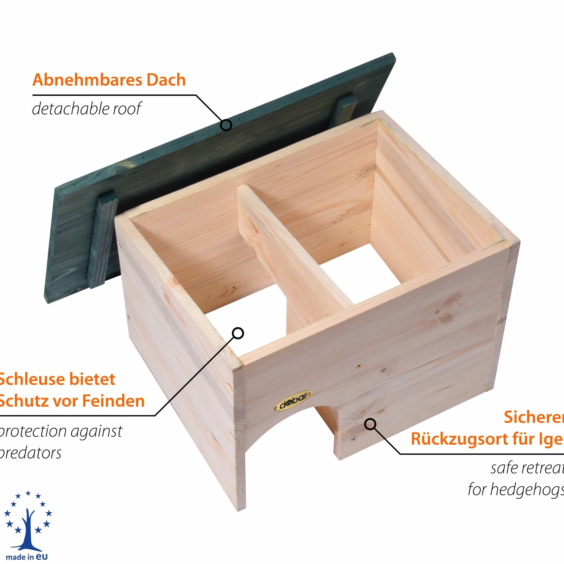 dobar 22222e Igelhaus Bausatz mit wetterfestem Dach mit Schleuse, 34.5 x 24 x 27 cm, grünem