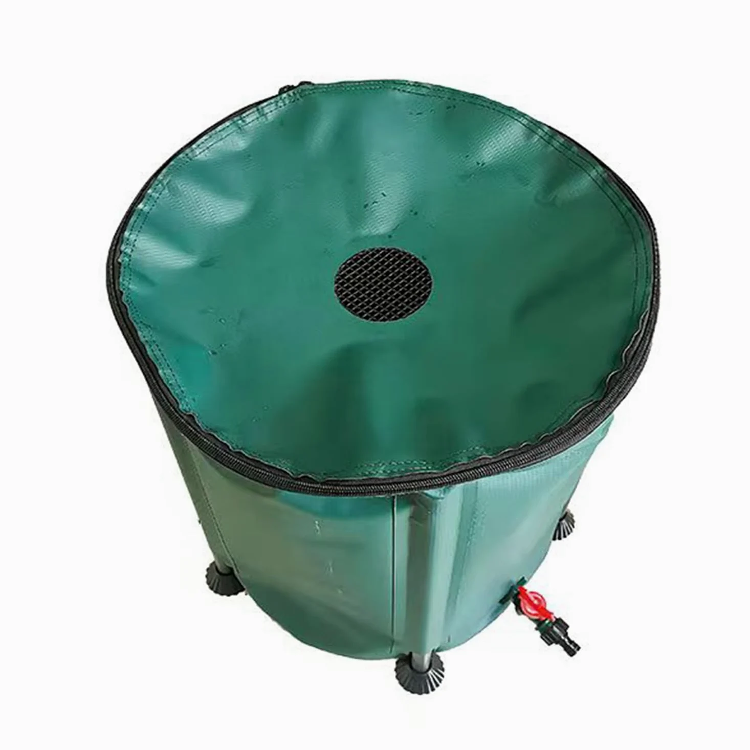 Depósito de recolección de agua de lluvia de 380 L con filtro de malla y grifo, anticorrosión, resistente al moho, a prueba de grietas, ideal para riego de jardín, solución de almacenamiento de agua