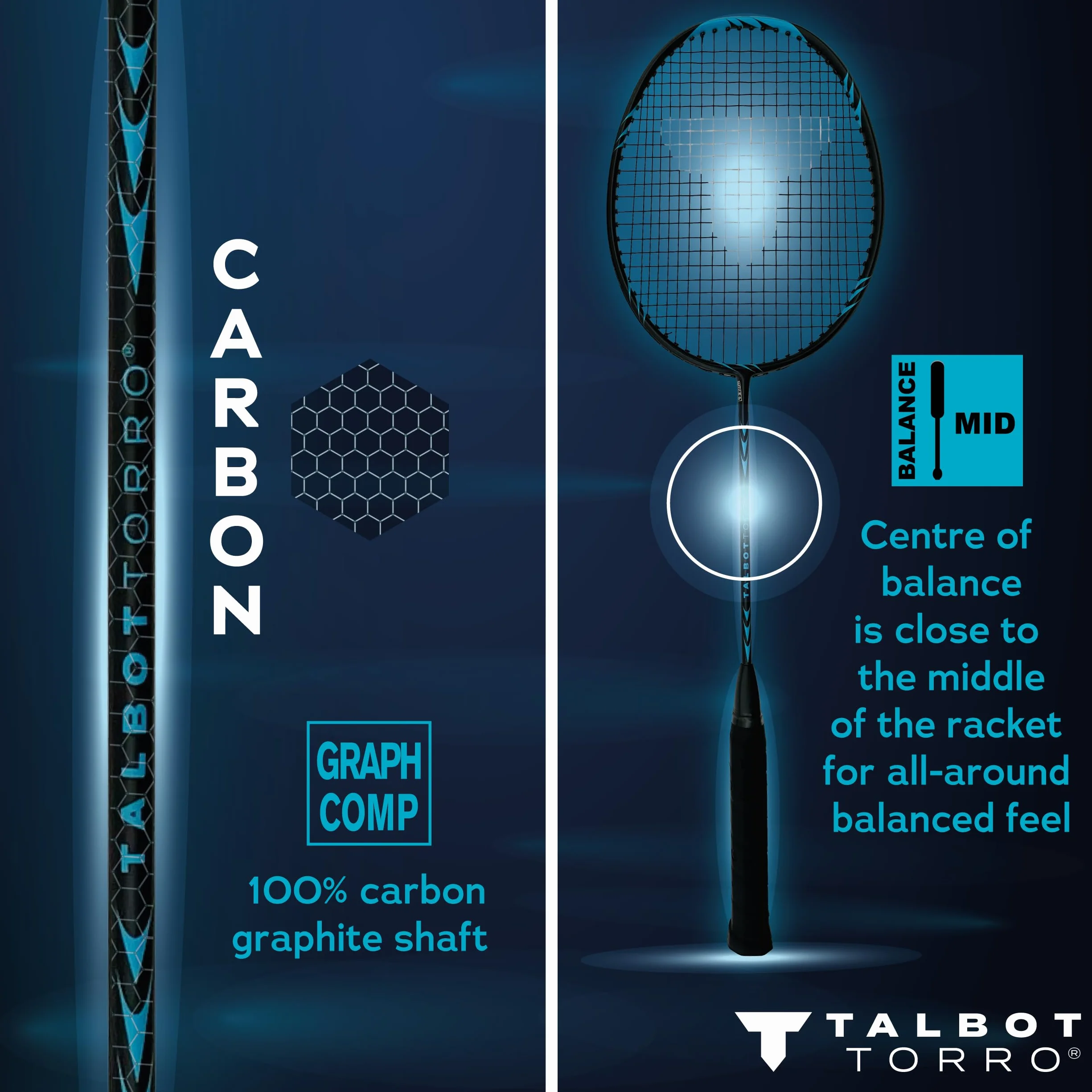 Set de Bádminton Profesional Talbot-Torro | Raquetas de Grafito Ultraligeras, Volantes de Nylon y Estuche de Transporte Acolchado