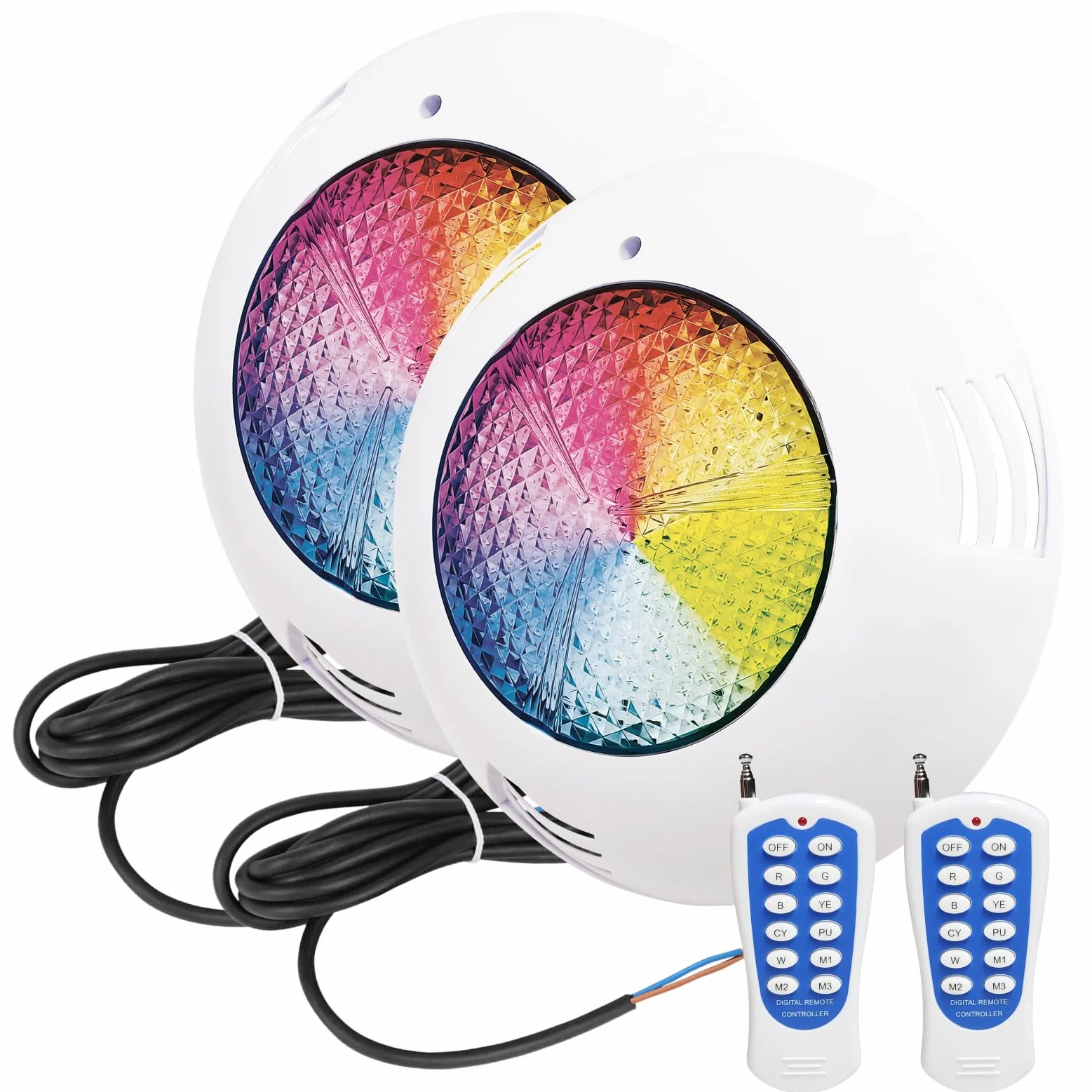 LED ATOMANT Lote de 2 Focos de piscina LED 45W RGB 12V AC, Luz para Piscina Impermeable IP68 Sumergible, Cable 1,5m, Con Mando a distancia por control remoto