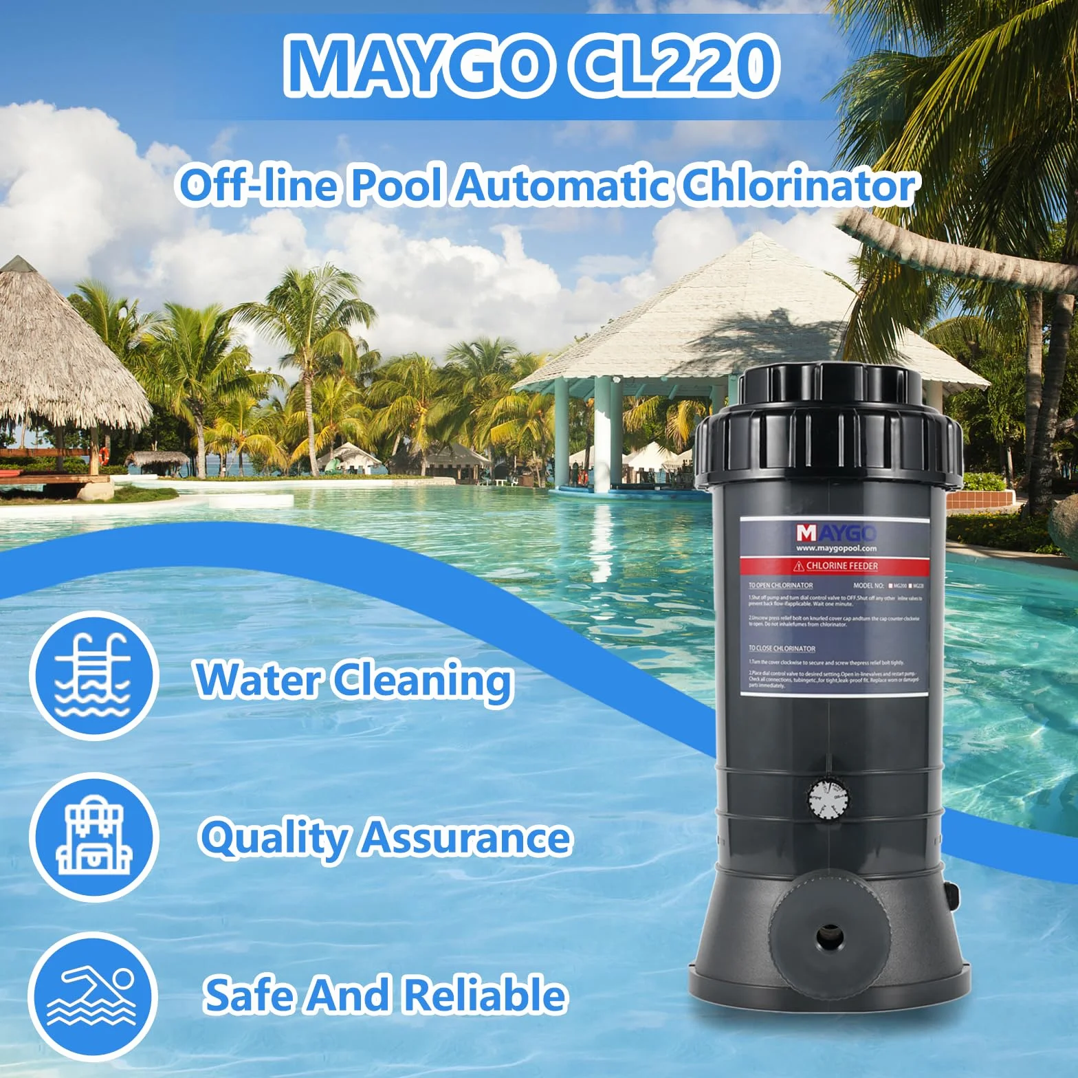MAYGO CL220 - Clorador automático de piscina fuera de línea de repuesto Hayward CL220, clorador automático para piscina fuera de línea tanto para piscina cubierta como sobre el suelo (9 libras)