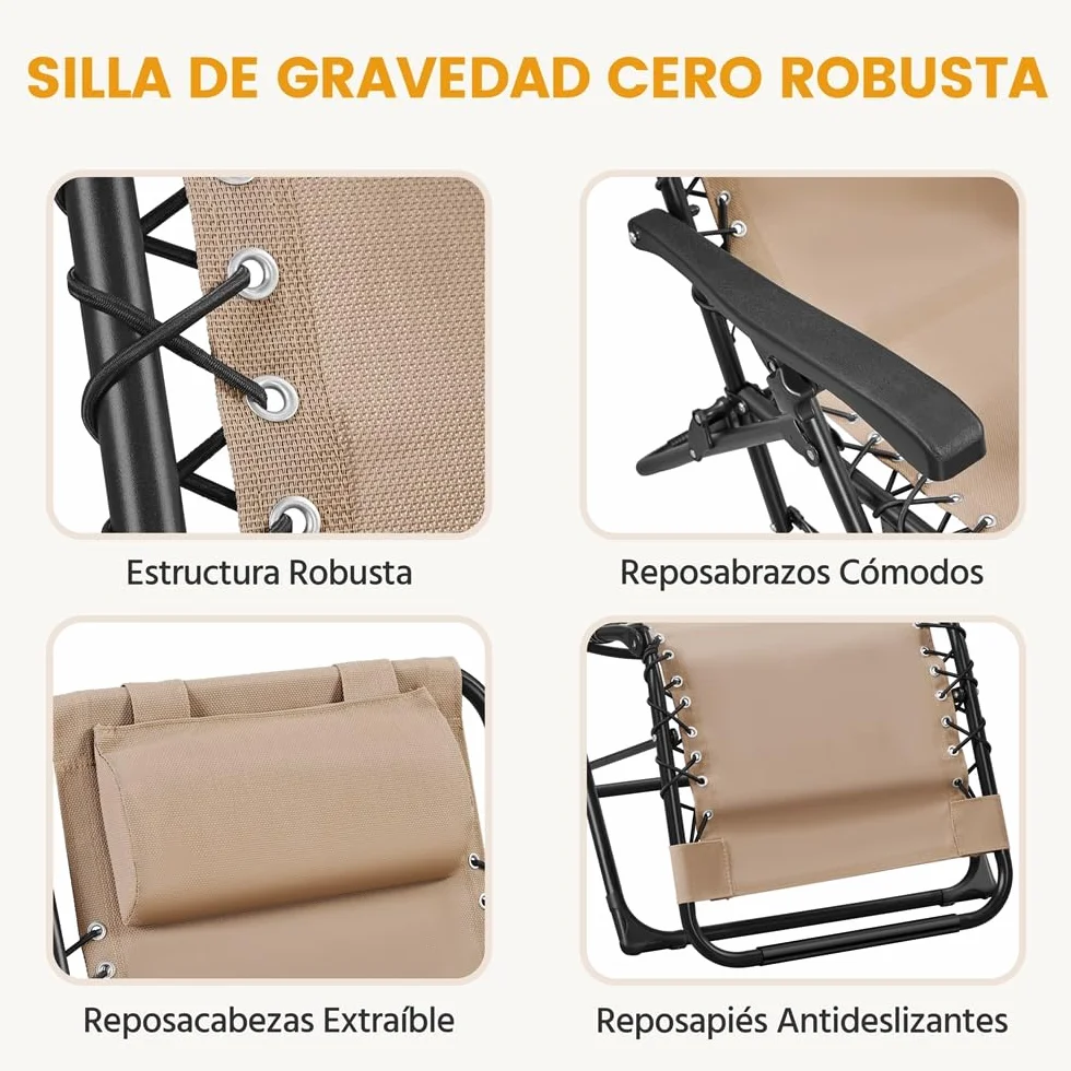 Yaheetech Tumbona Plegable para Exterior Tumbona Jardin Ligera y Portátil Silla Reclinable con Bandeja Lateral, Fácil de Mover para Exterior (1PCS Beige