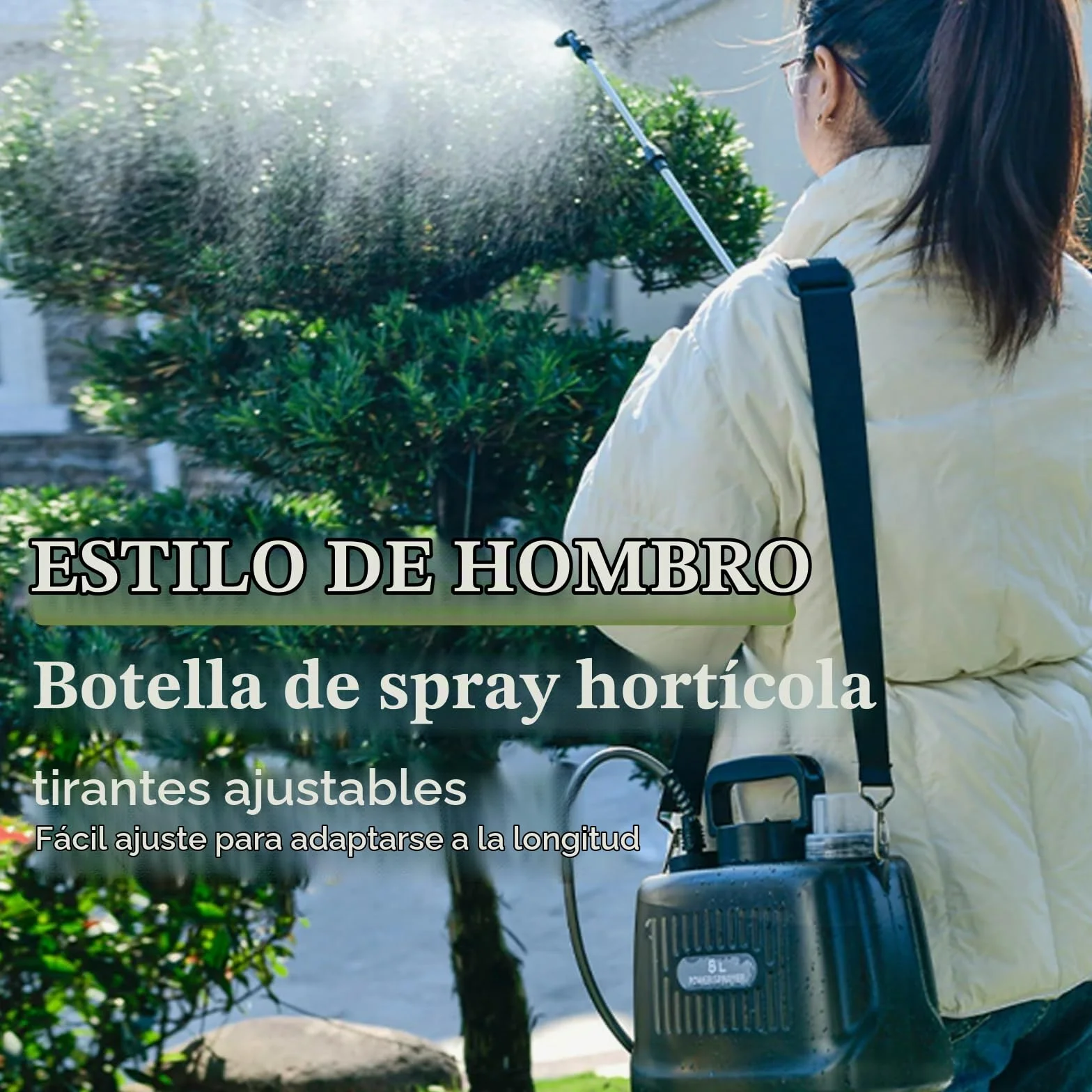 Pulverizador Presión, 8L Batería Pulverizador Jardín con Lanza 4 Boquillas Pulverización Ajustables Pulverizador Mochila con Batería 2400Mah Bomba Automática Lanza Telescópica Tanque Transparente