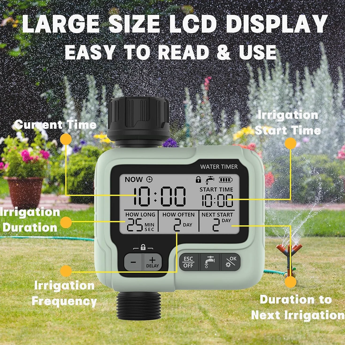 Kazeila Water Timer Programador Riego WiFi,Temporizador Riego Automatico con App, Retraso por Lluvia, WLAN 2.4GHz, Control de Voz Alexa para Jardín Rociadores