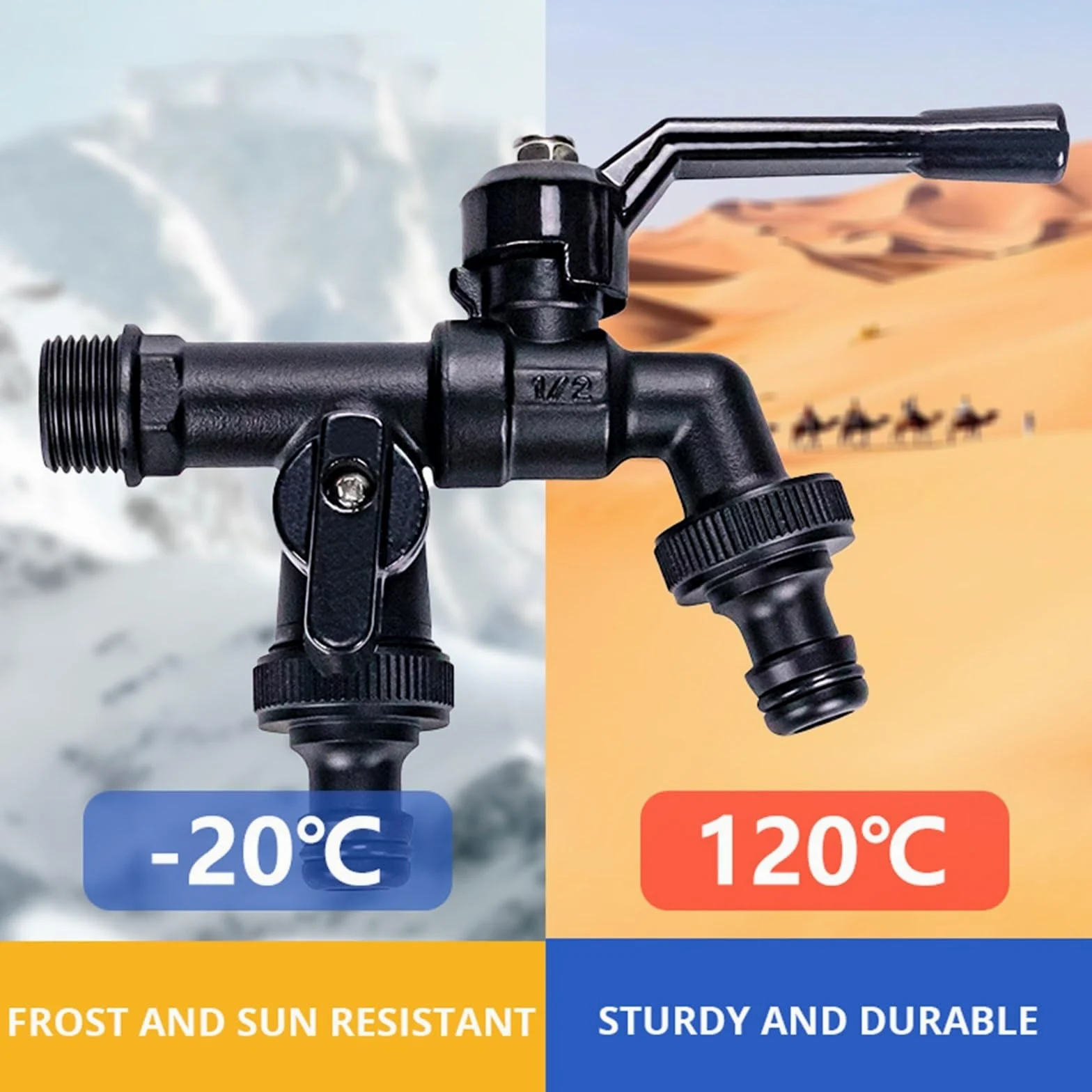Grifo de agua latón for exteriores con conector manguera, grifo jardín anticongelante, doble salida for lavadora, exterior resistente (2 pezones)(2 Nipple)