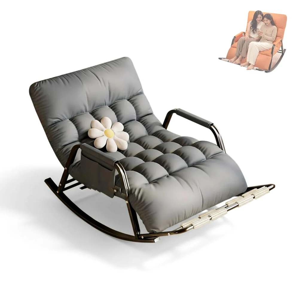 Mecedora Jardin Exterior, Con Respaldo 5 Posiciones Y Reposapiés De Masaje, Gris Y Naranja, 93 x 111 x 50 cm, Tela Resistente A Arañazos, Soporta 250 kg, Ideal Para Interior Y Exter(Color:gris)