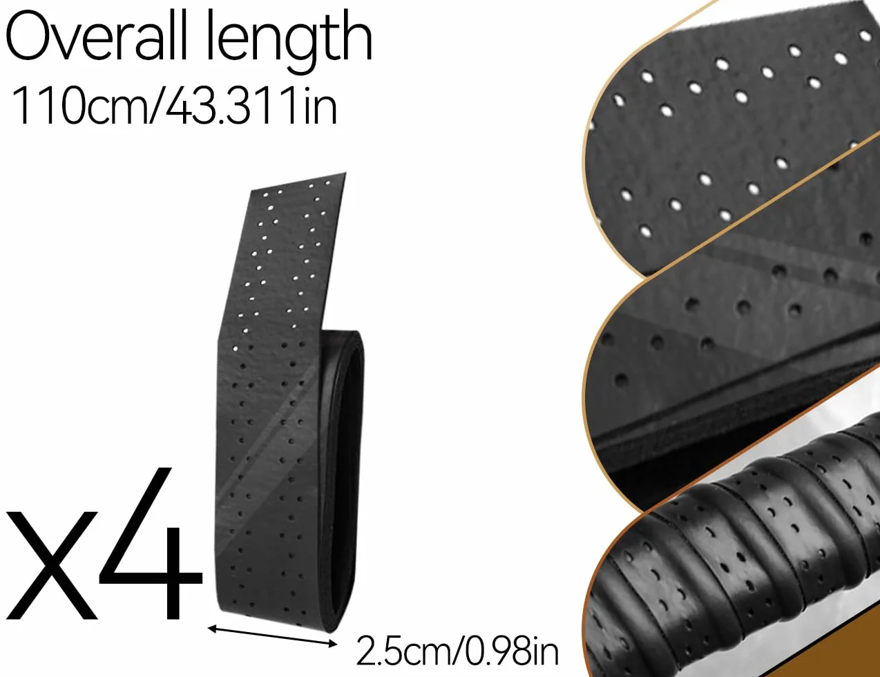Cintas de Agarre para Raquetas de Tenis Antideslizantes Autoadhesivas Paquete de 4 Negro