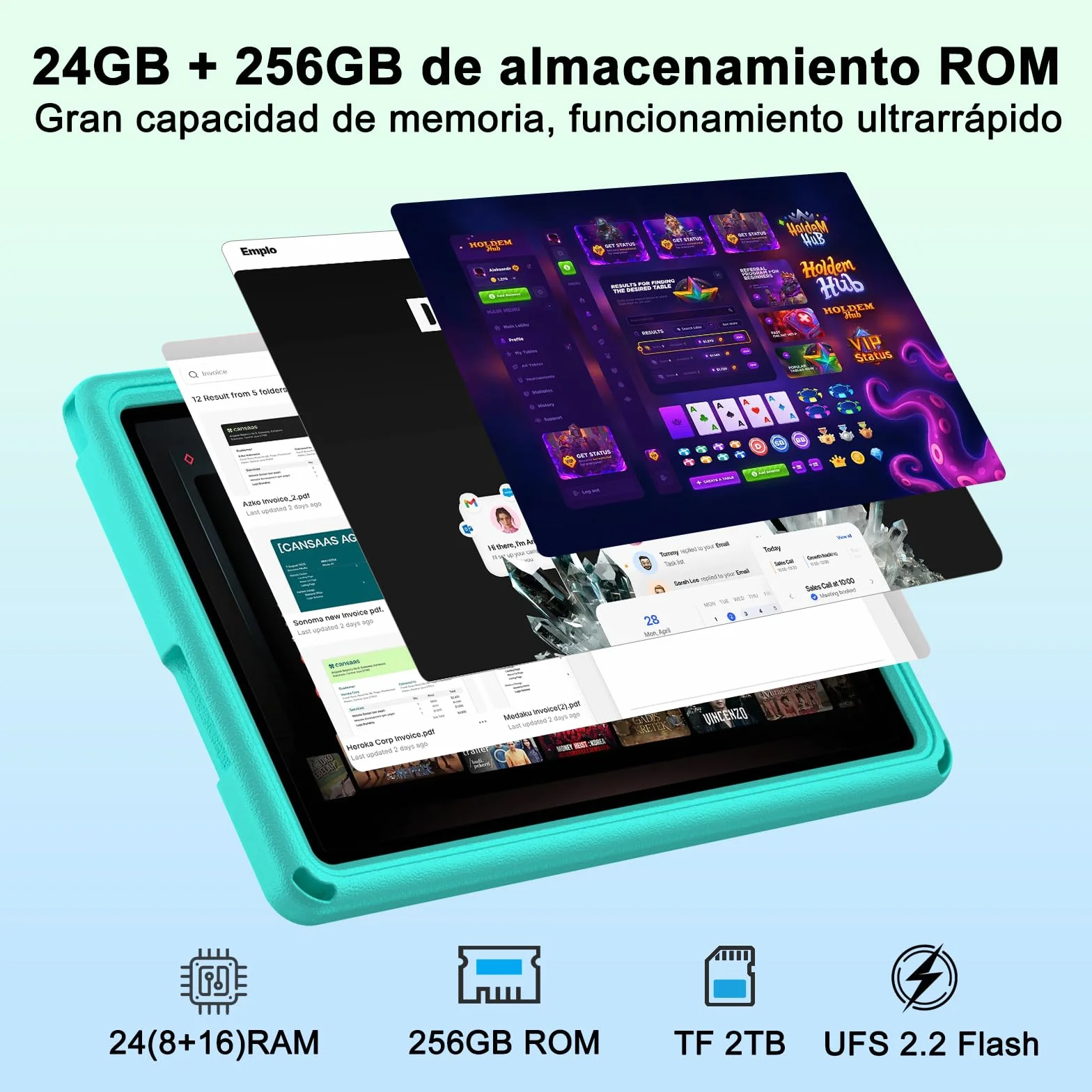 Tablet Android 15 11 Pulgadas Octa-Core 24GB+256GB/2TB 8000 mAh Cuerpo Metálico Verde