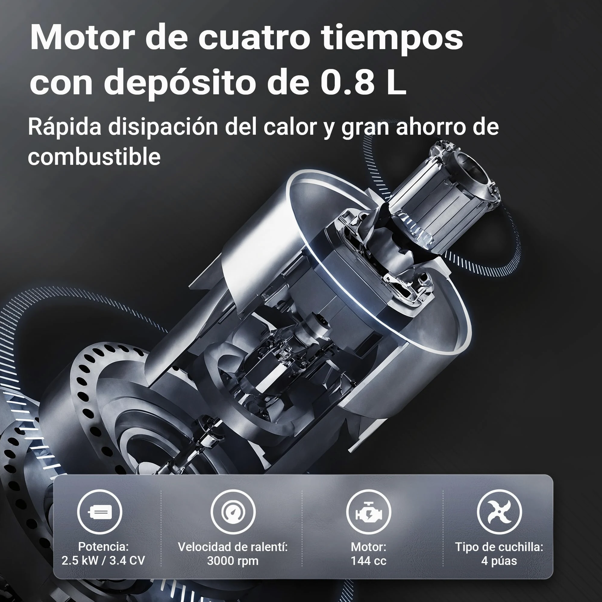 Wiltec Motocultor a Gasolina 36 cm de Ancho de Trabajo Motor 144 CC motoazada 4 Cuchillas cultivador con transmisión Euro 5 Robusto motocultivador cultivador