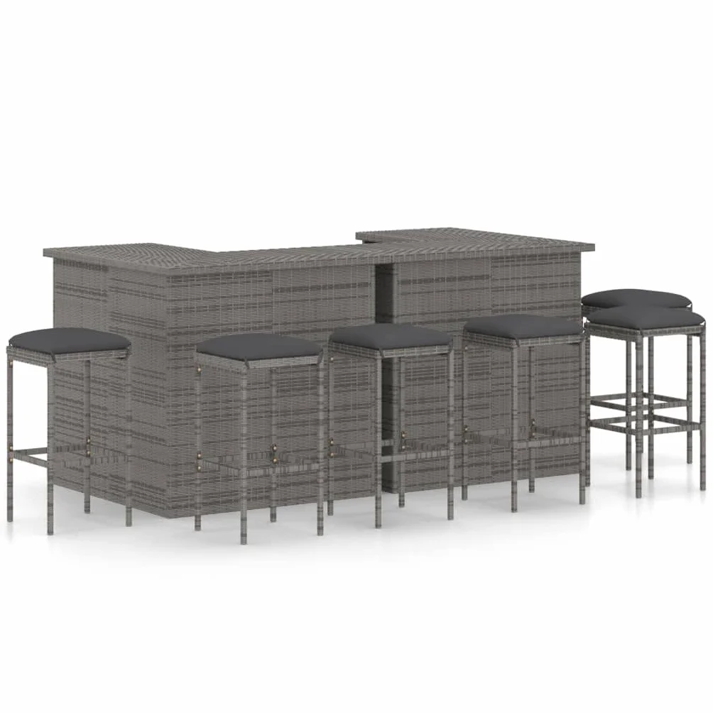 vidaXL Set de Bar para Jardín 8 Piezas y Cojines Asiento Silla Mesa Patio Terraza Barra Bistró Muebles Mobiliario Ratán Sintético Gris