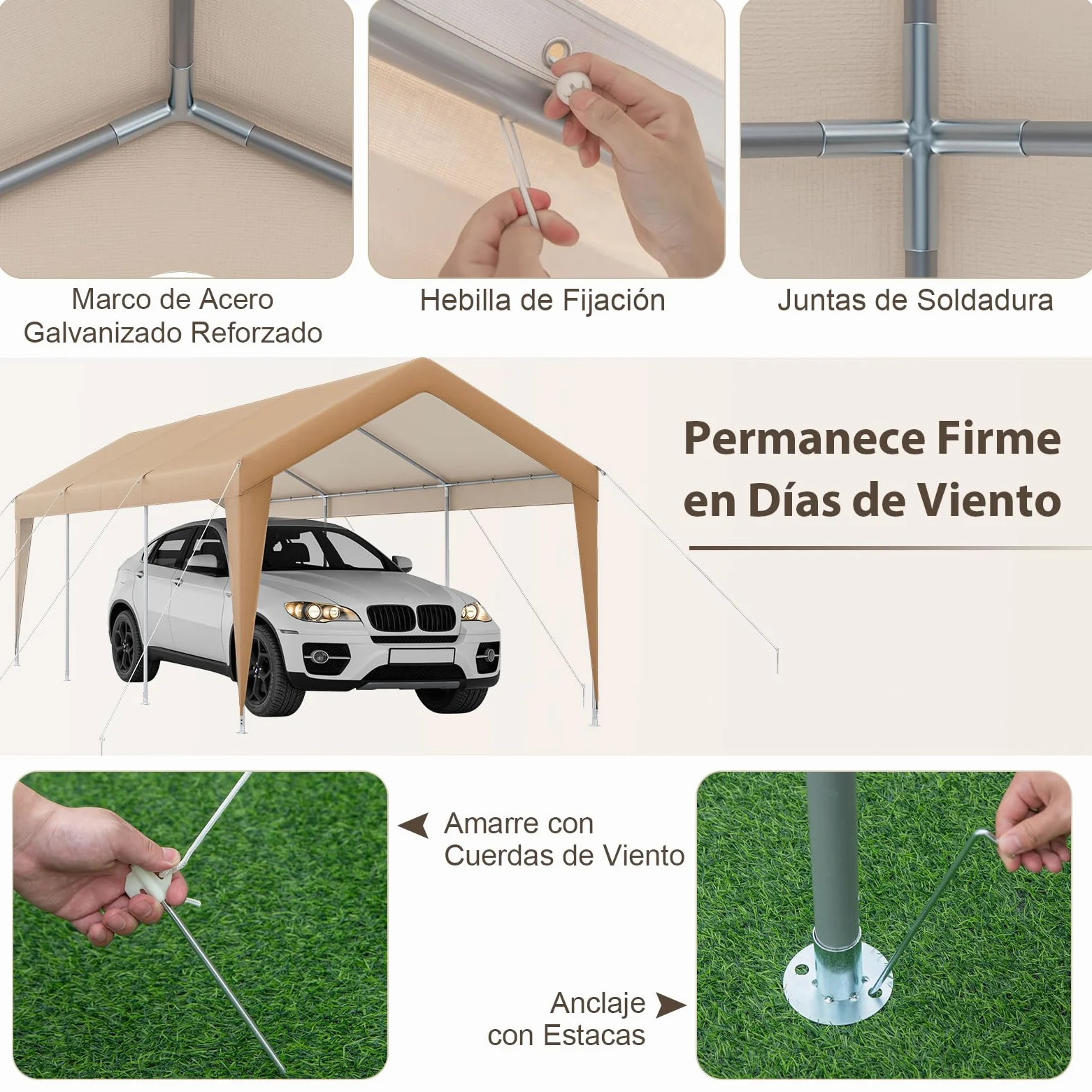 COSTWAY Carpa de Garaje Portátil 3x6m Estructura Metal Galvanizado Lona Exterior Coche Barco Fiesta