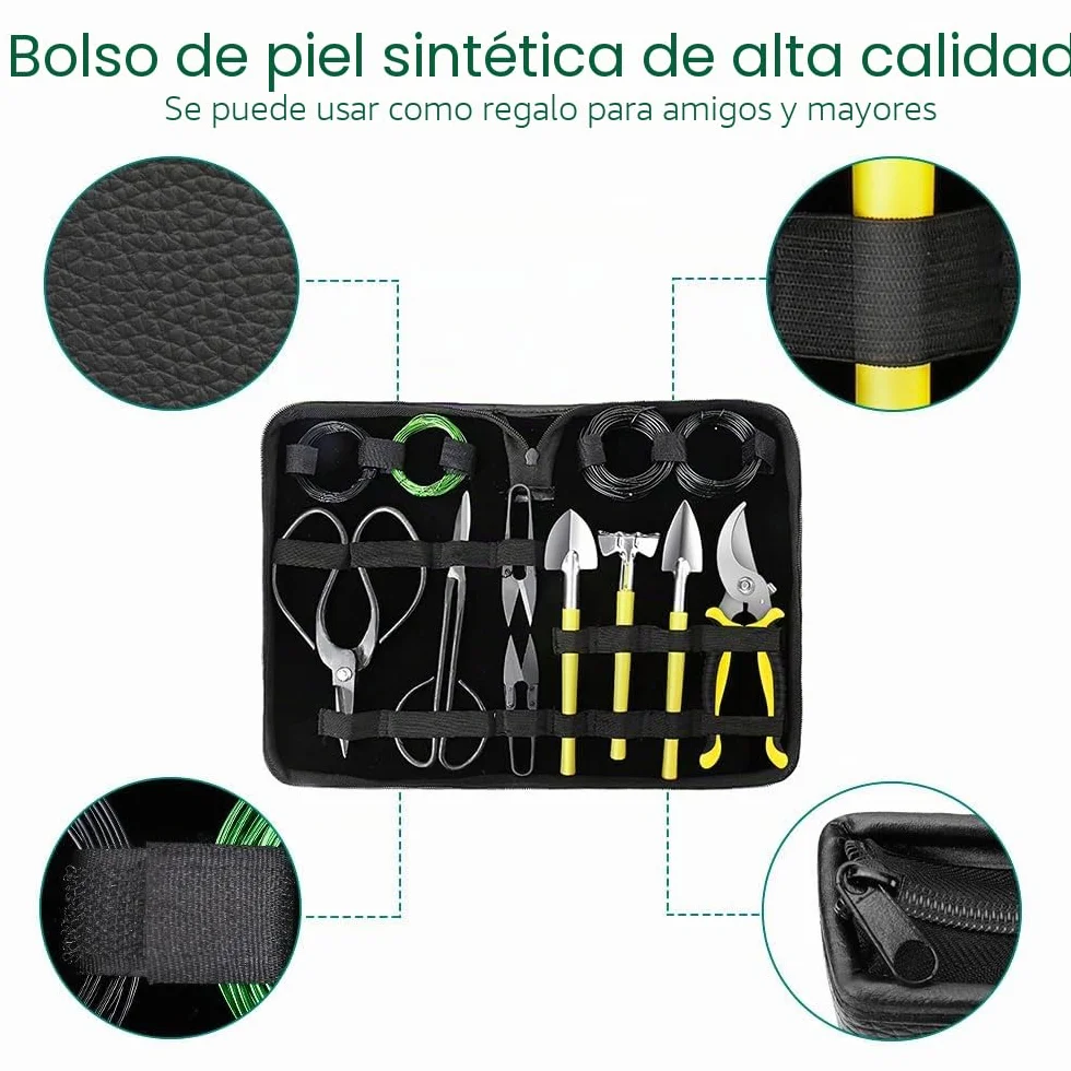 Kit Bonsai, 13 Piezas Herramientas Bonsai Incluyen Tijeras Bonsai, Alambre Bonsai, Mini Rastrillo, Pala y Tijeras de Podar para Jardineria Casera y Plantas de Balcón