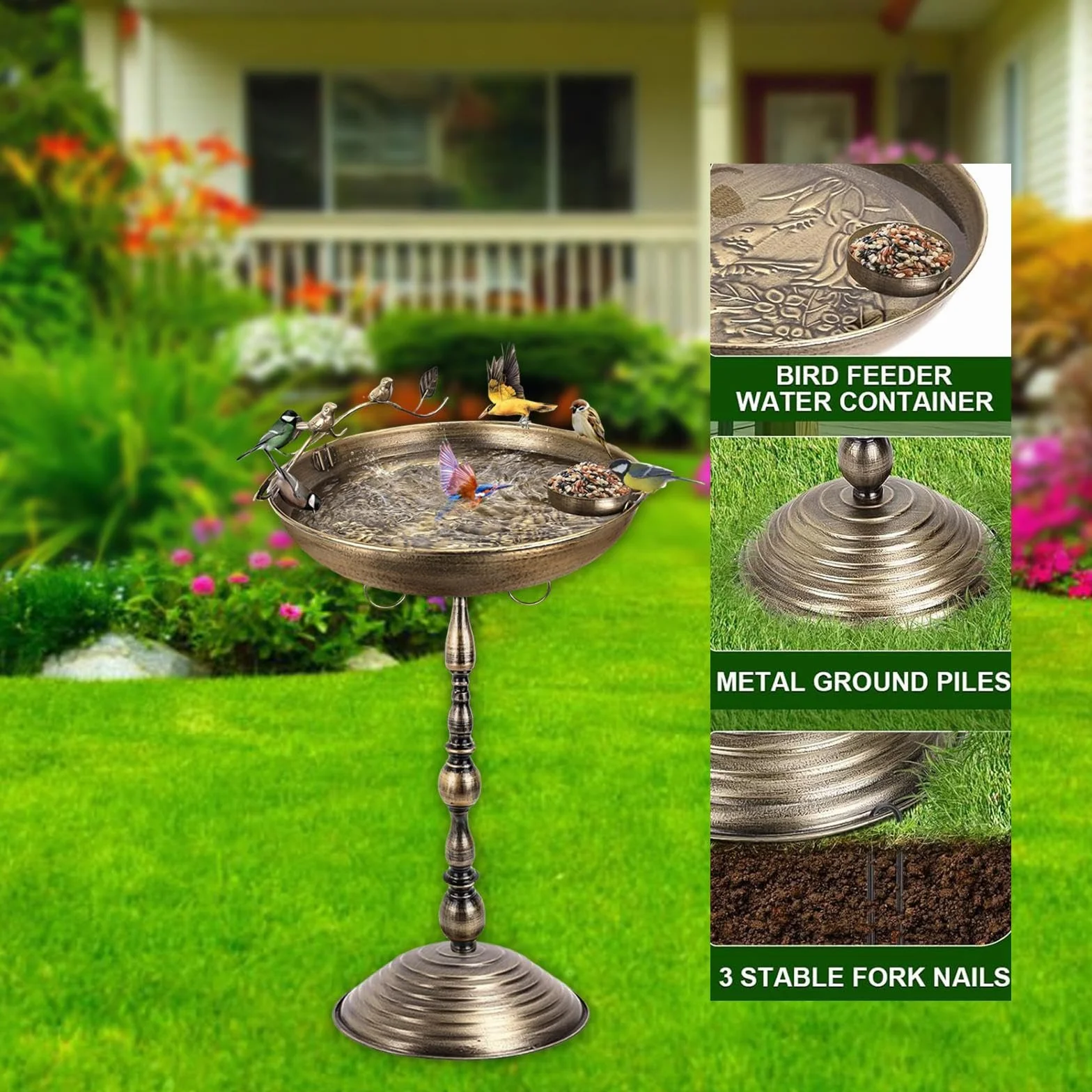 Gralara Bebedero para Pájaros, Comedero/Plato para Pájaros, 66 Cm (26 Pulgadas), Resistente, de Metal, para Decoración de Jardín.